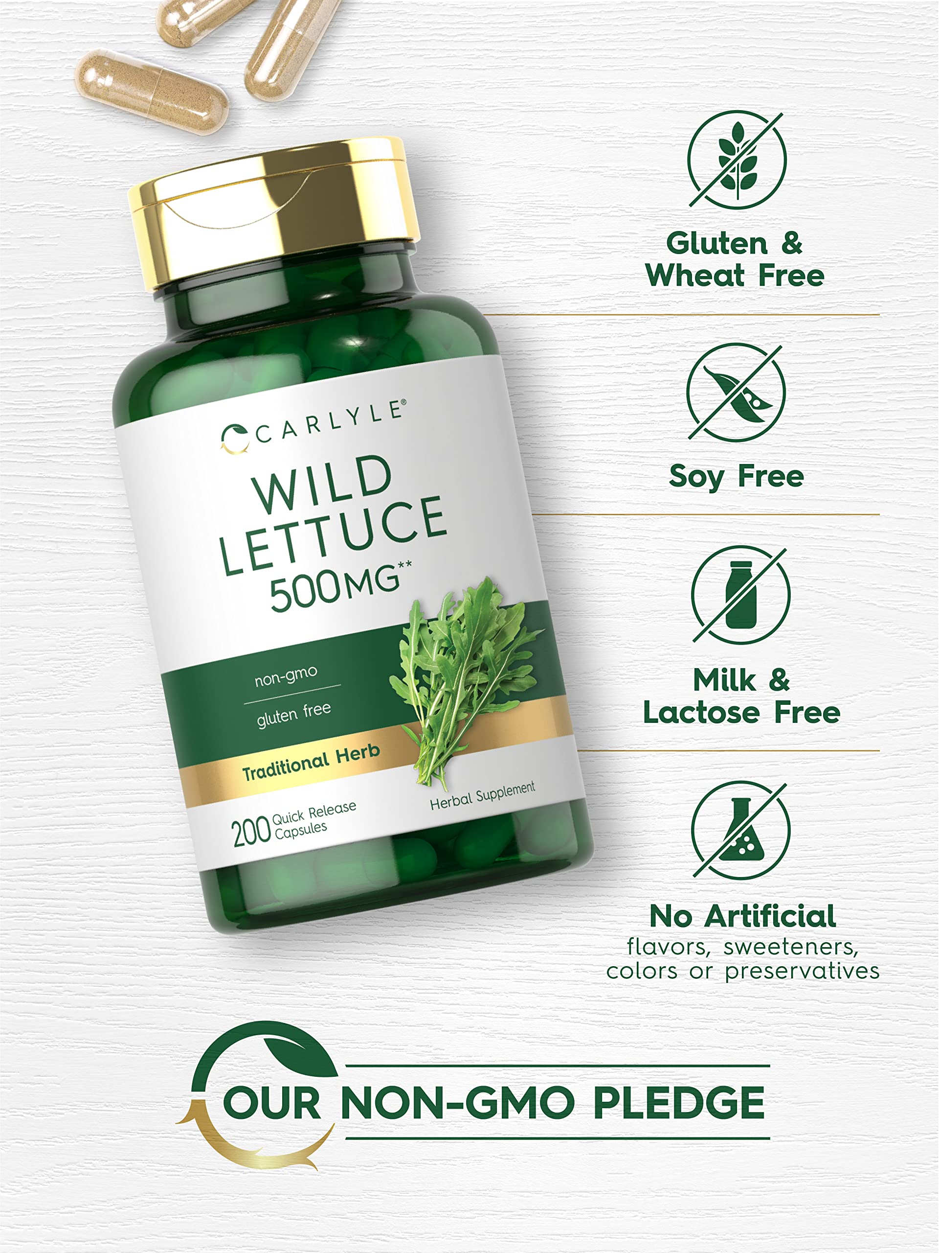 Foto 5 pulgar | Suplemento de Extracto de Lechuga Silvestre Carlyle 500 mg 200 Cápsulas - Venta Internacional