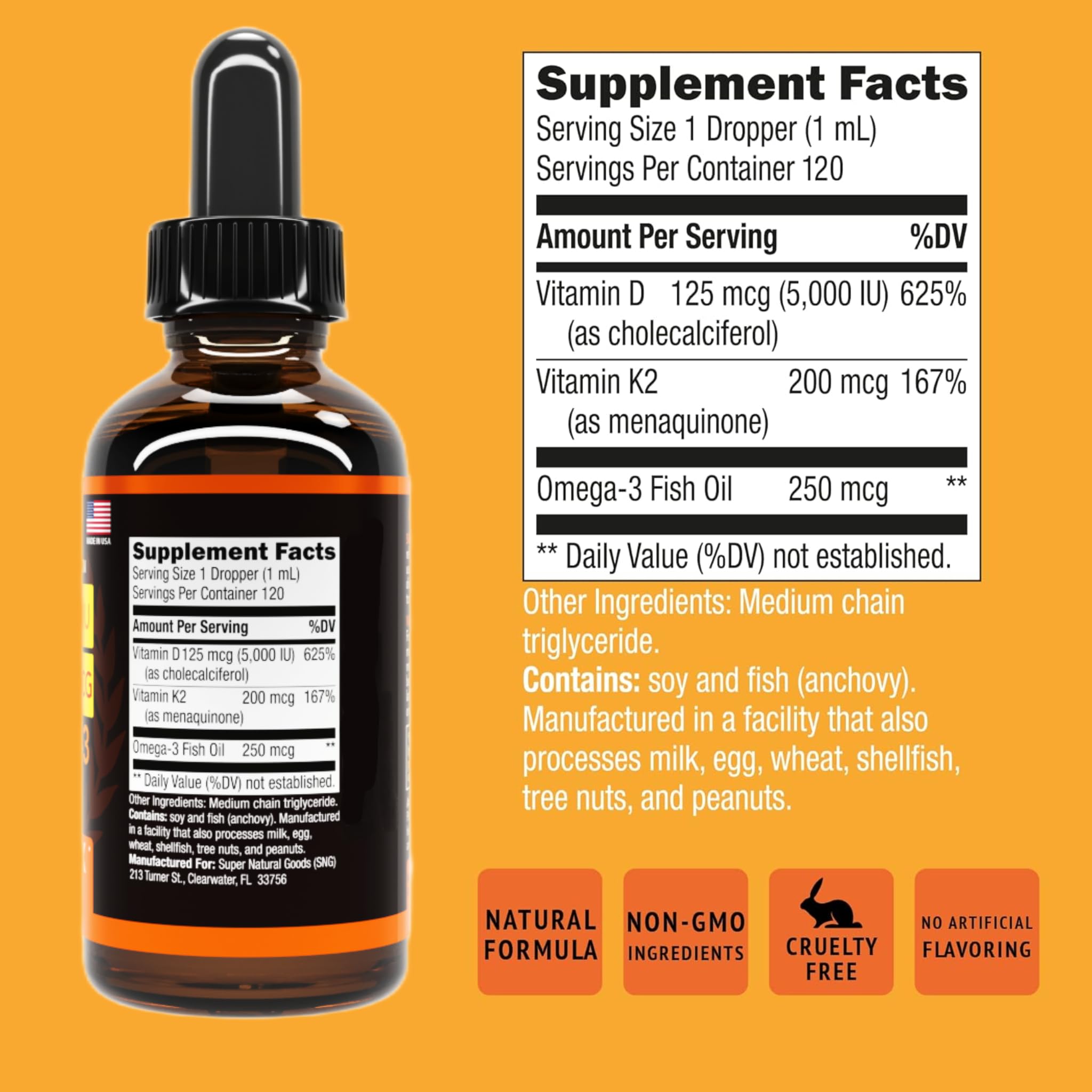 Foto 7 pulgar | Suplemento Super Natural Goods de Vitamina D3 K2 5000 UI 120 ml - Venta Internacional