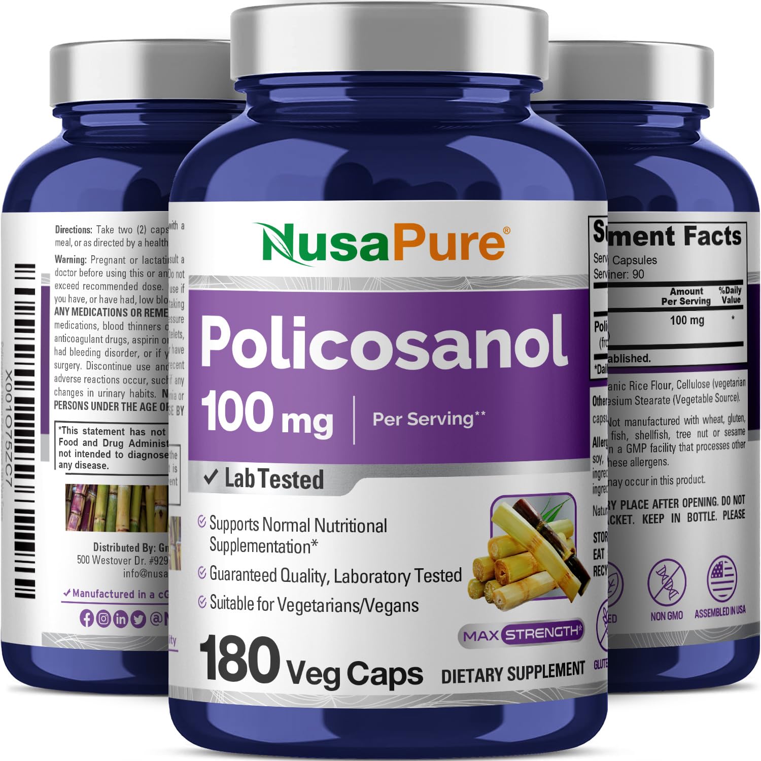 Foto 5 pulgar | Suplemento Policosanol Nusapure 180 Cápsulas Vegetarianas - Venta Internacional