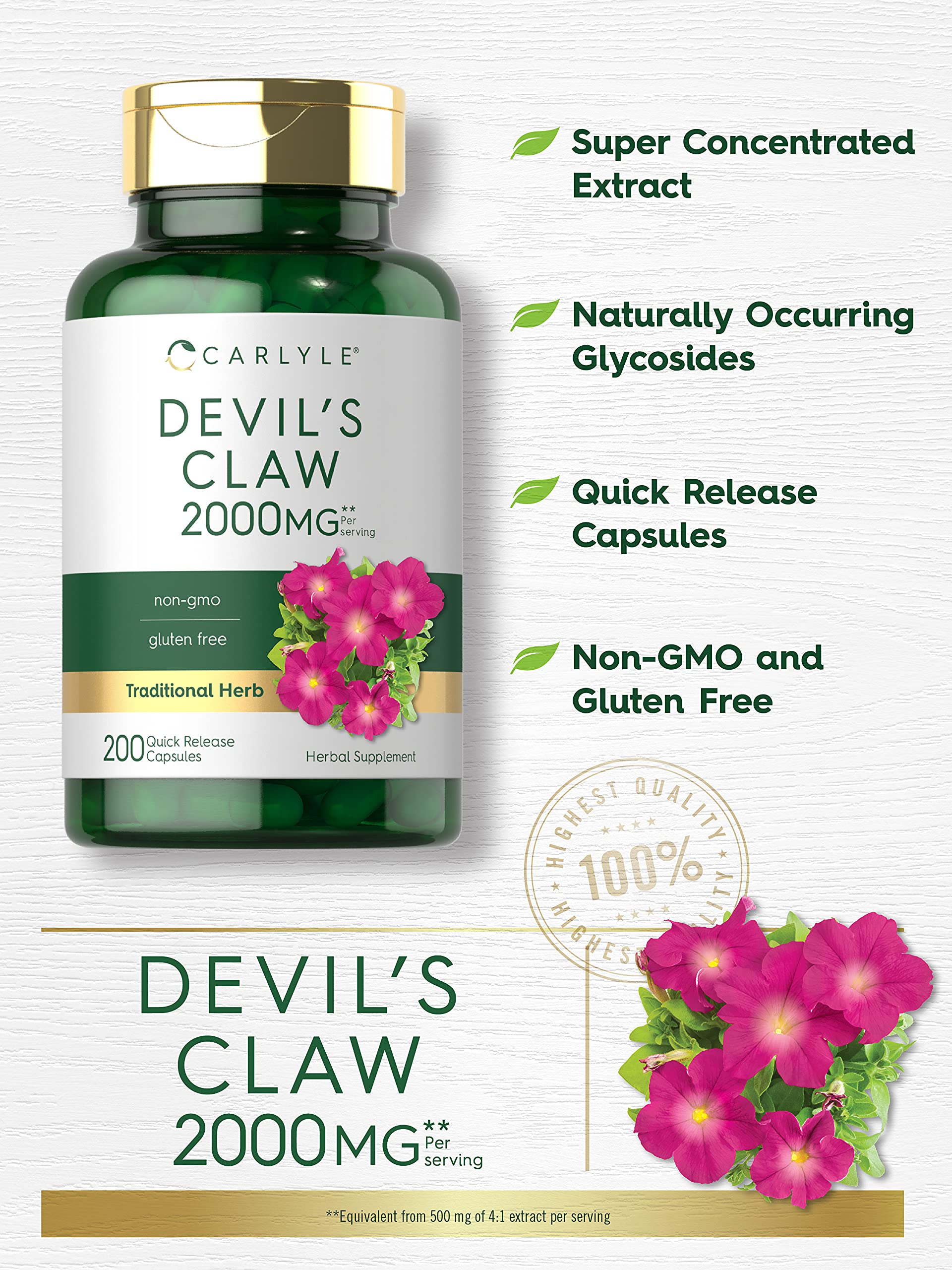 Foto 4 pulgar | Suplemento Carlyle Devils Claw 2000 Mg 200 Cápsulas - Venta Internacional