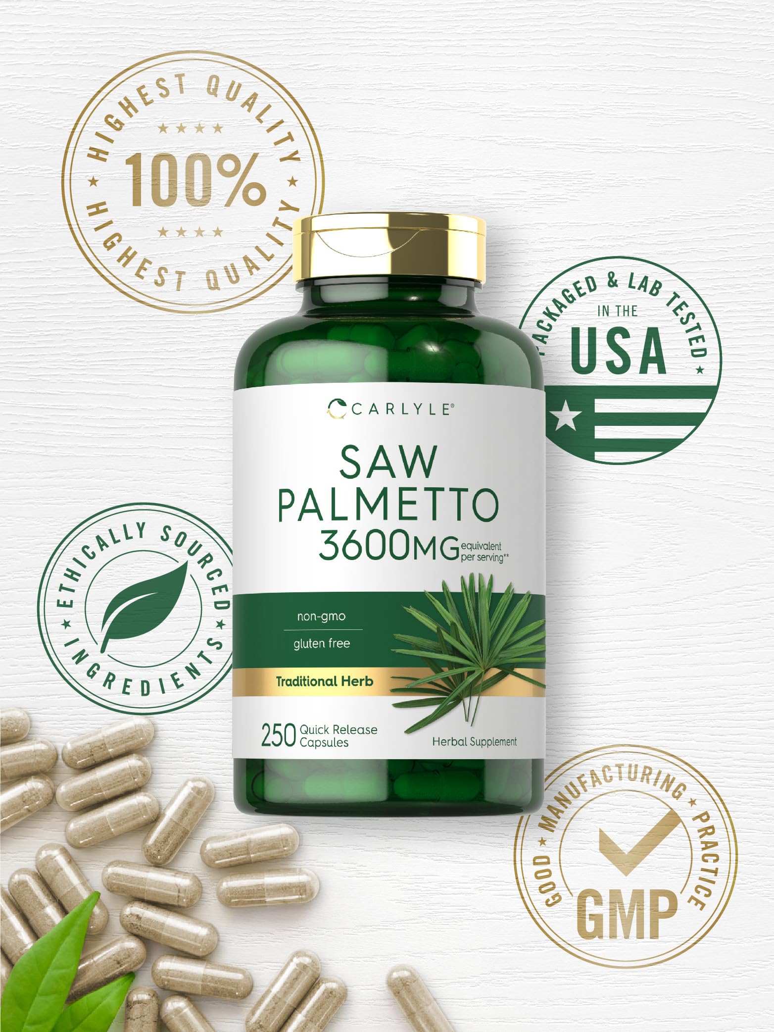 Foto 6 pulgar | Suplemento de Extracto de Palma Enana Americana Carlyle 3600 mg 250 Cápsulas - Venta Internacional