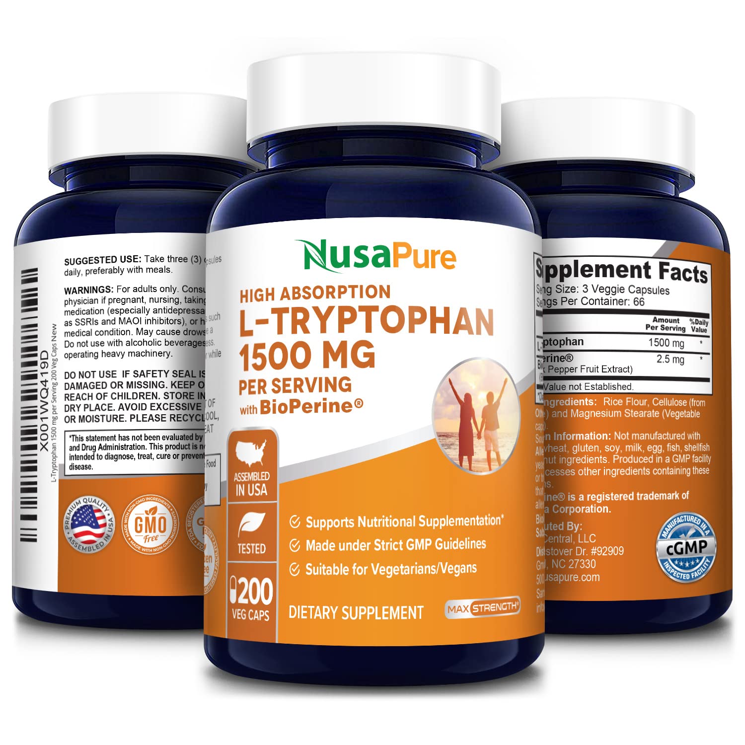 Foto 5 pulgar | Suplemento Nusapure L-triptófano 200 Cápsulas Vegetarianas - Venta Internacional