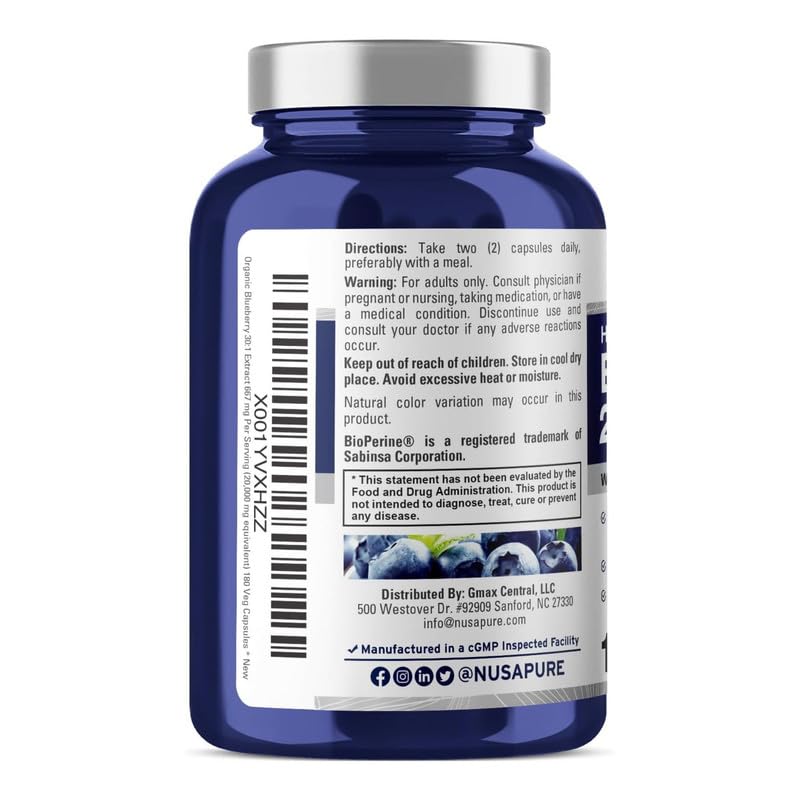 Foto 4 pulgar | Suplemento de Concentrado de Arándanos Nusapure 20 000 mg 180 Cápsulas - Venta Internacional