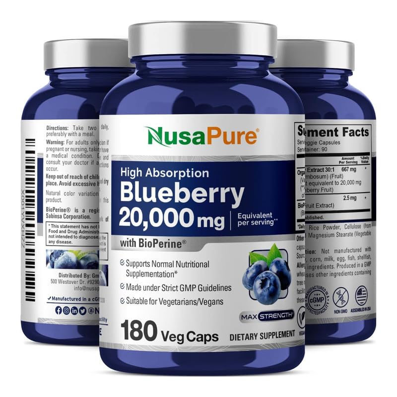 Foto 4 | Suplemento de Concentrado de Arándanos Nusapure 20 000 mg 180 Cápsulas - Venta Internacional