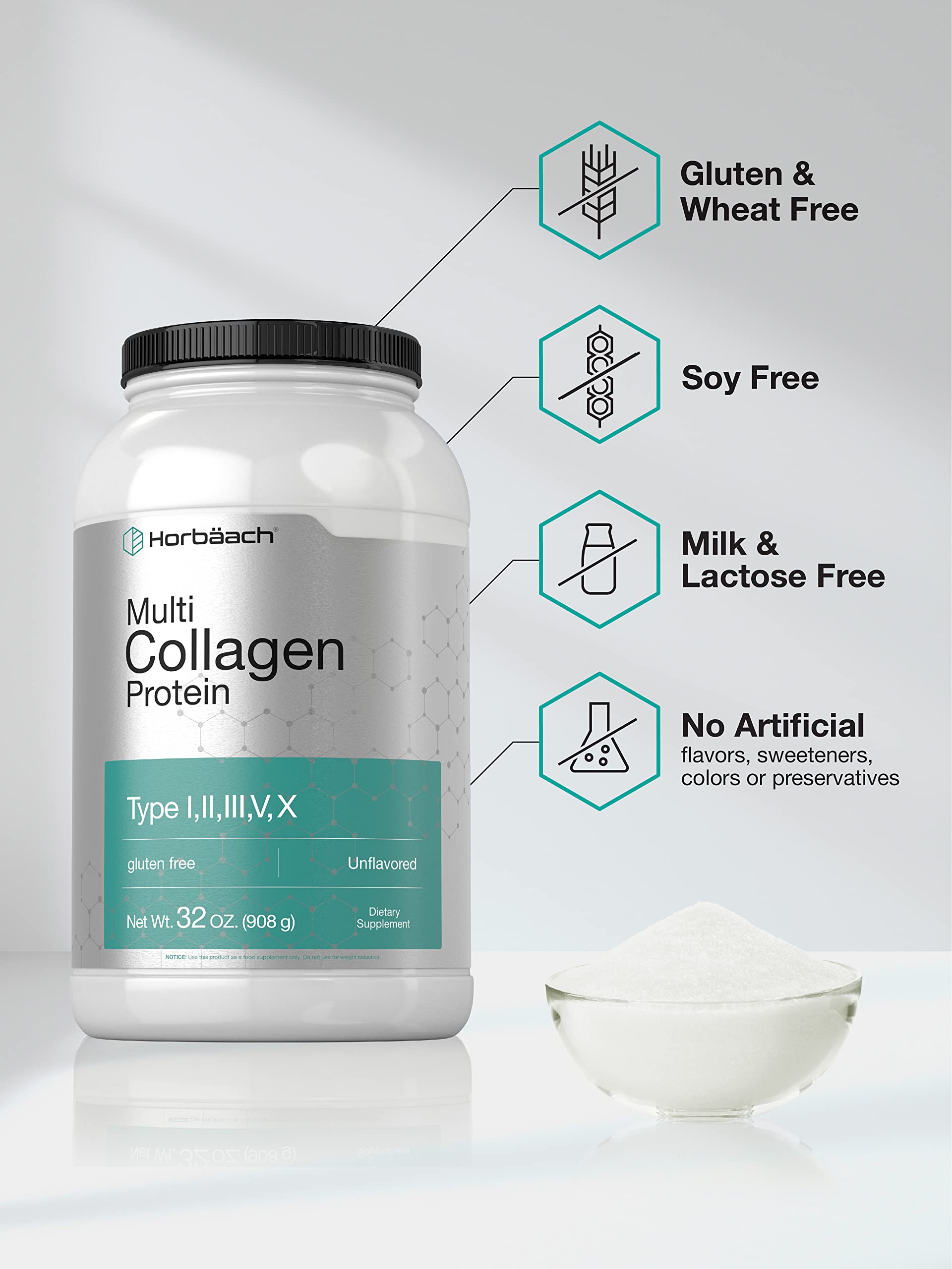 Foto 5 pulgar | Proteína de Colágeno en Polvo Horbäach Multi 946 ml Tipo I - II - III - V - X - Venta Internacional