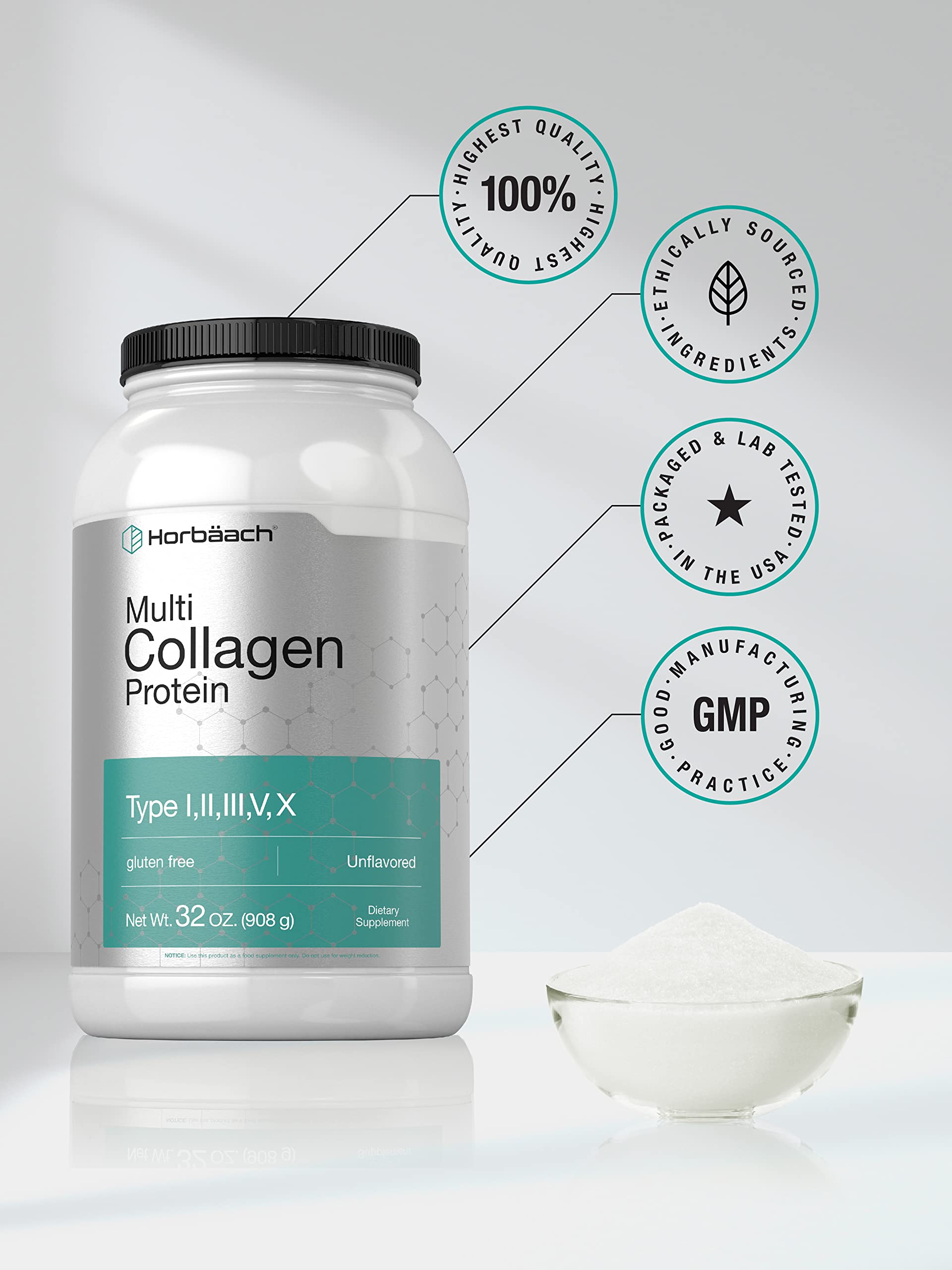 Foto 6 pulgar | Proteína de Colágeno en Polvo Horbäach Multi 946 ml Tipo I - II - III - V - X - Venta Internacional