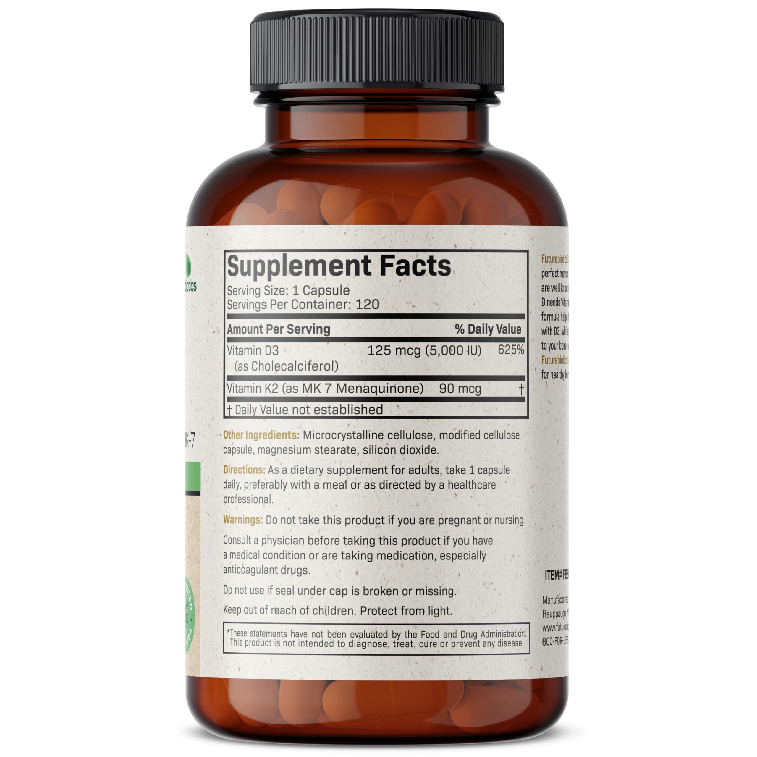 Foto 3 pulgar | Vitamina D3 y K2 Futurebiotics 120 Cápsulas - Venta Internacional