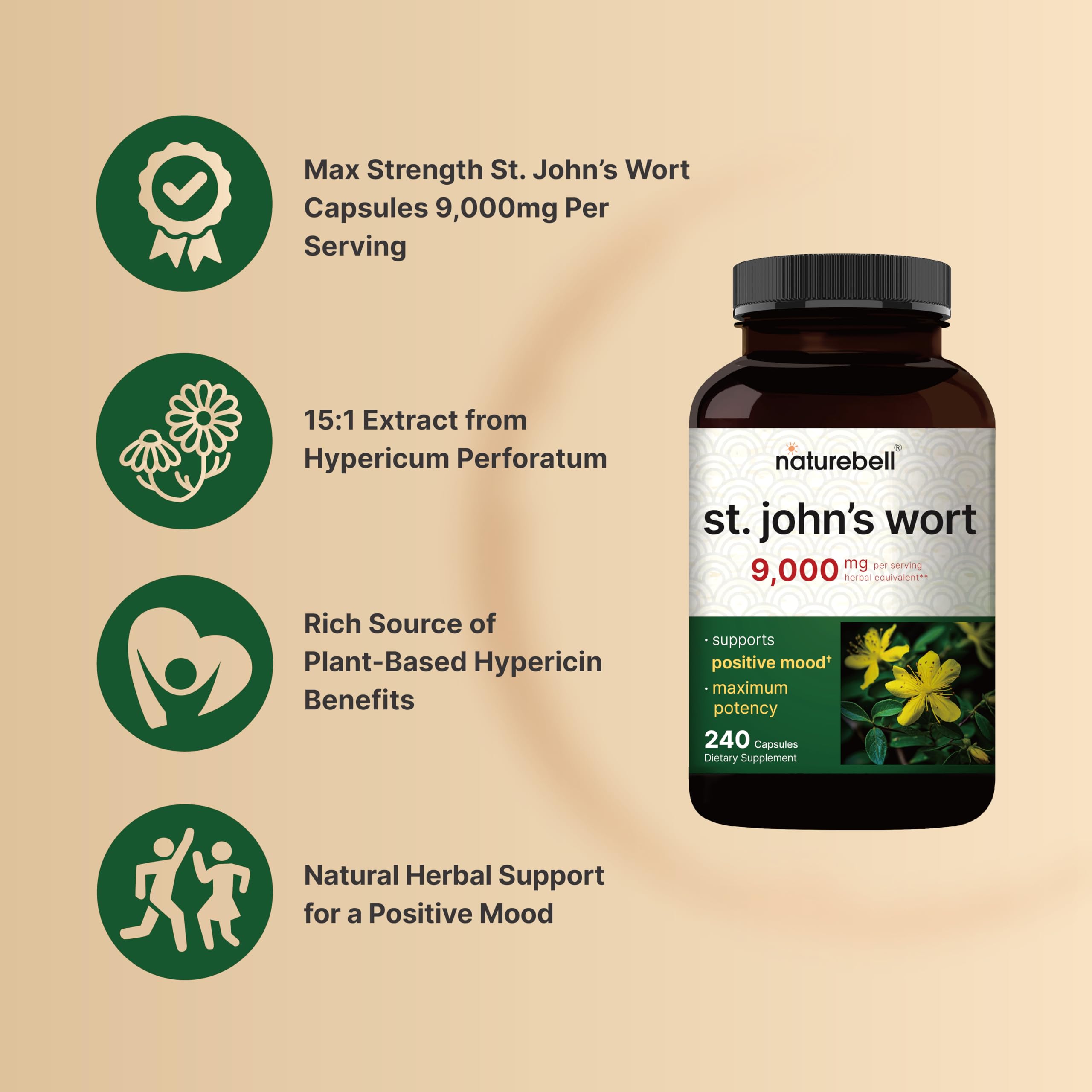 Foto 4 pulgar | Suplemento Naturebell St John's Wort 9000 Mg 240 Cápsulas - Venta Internacional