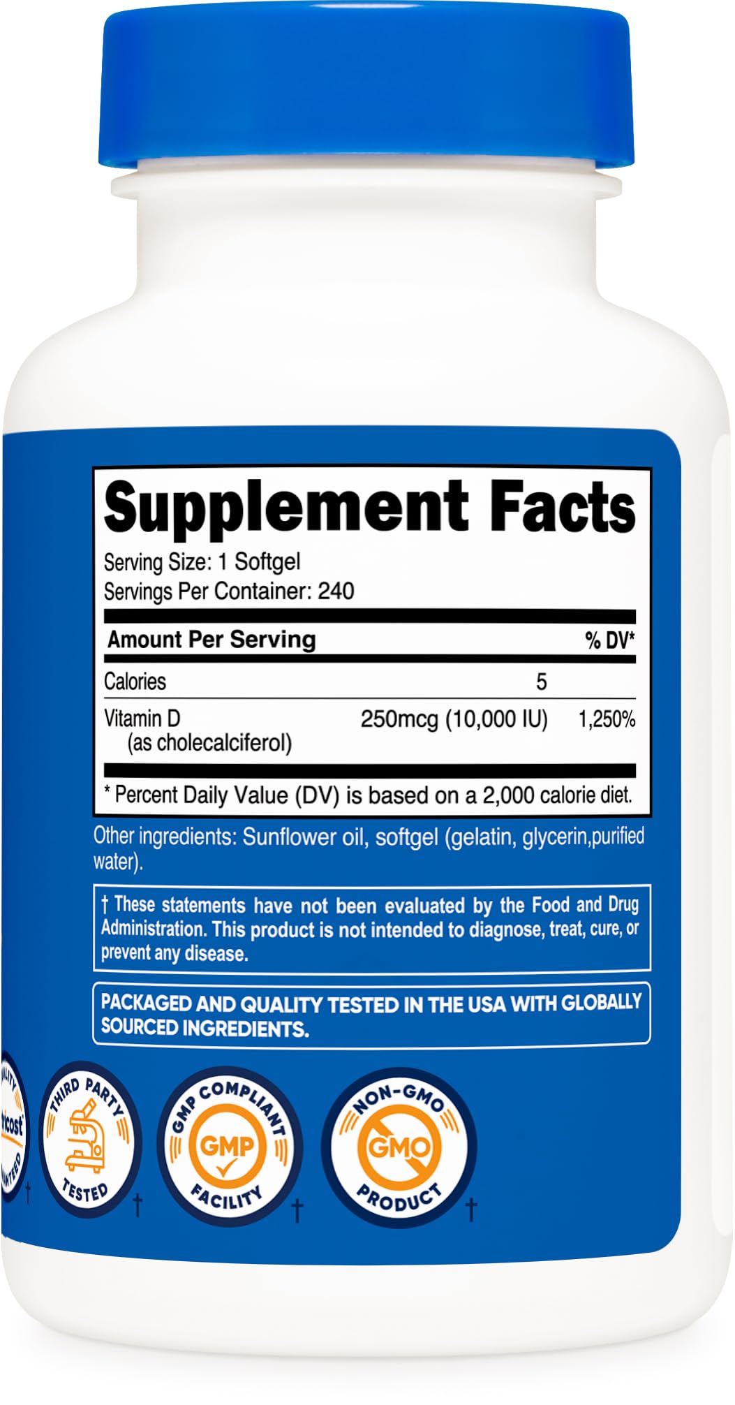 Foto 6 pulgar | Vitamina D3 Nutricost 10000 Iu de Gelatina Blanda 240 Cápsulas - Venta Internacional