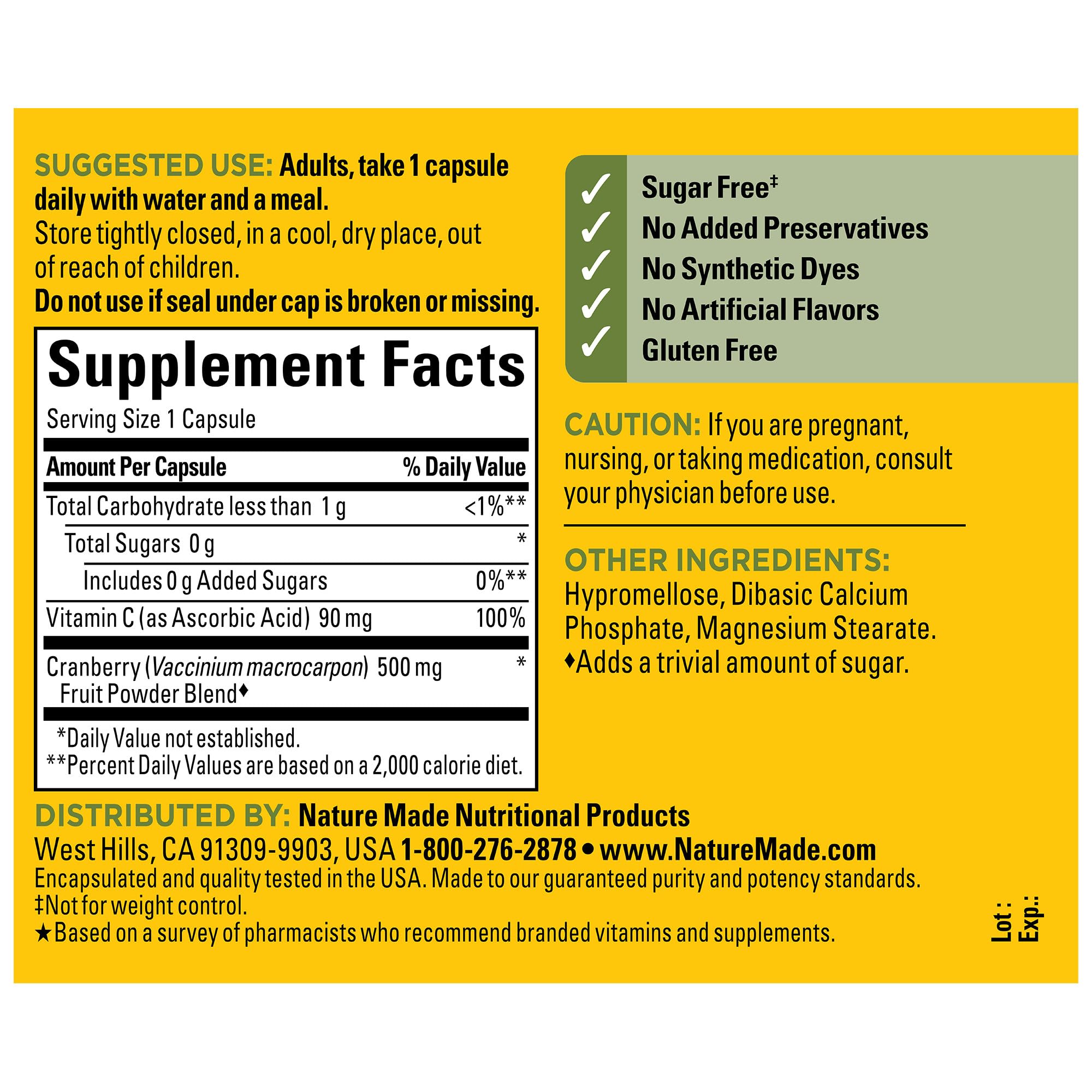 Foto 7 pulgar | Suplemento Nature Made Cranberry 500 Mg con Vitamina C 60 Cápsulas - Venta Internacional