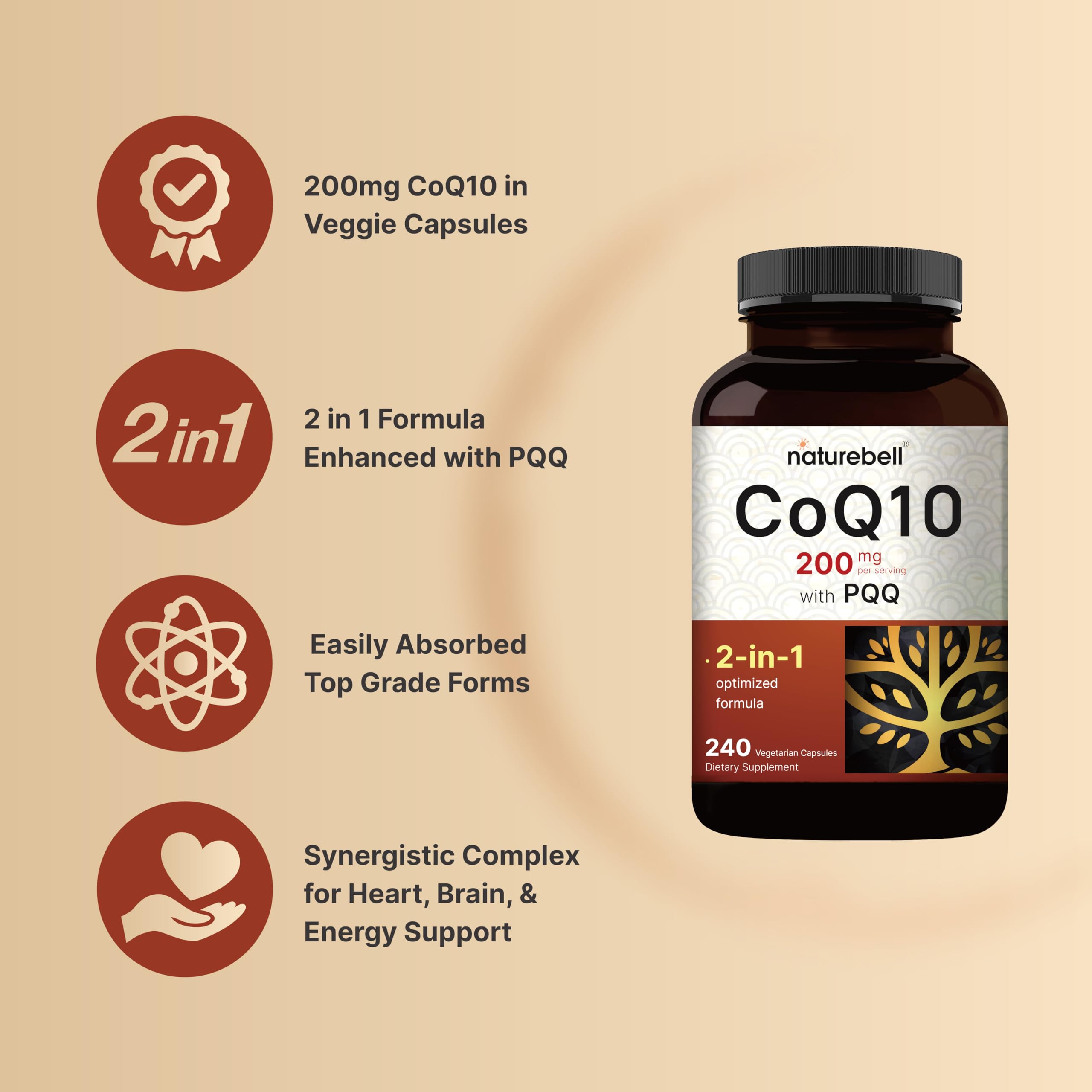 Foto 4 pulgar | Complemente Naturebell Coq10 Ubiquinona 200 mg con Pqq 240 Cápsulas - Venta Internacional