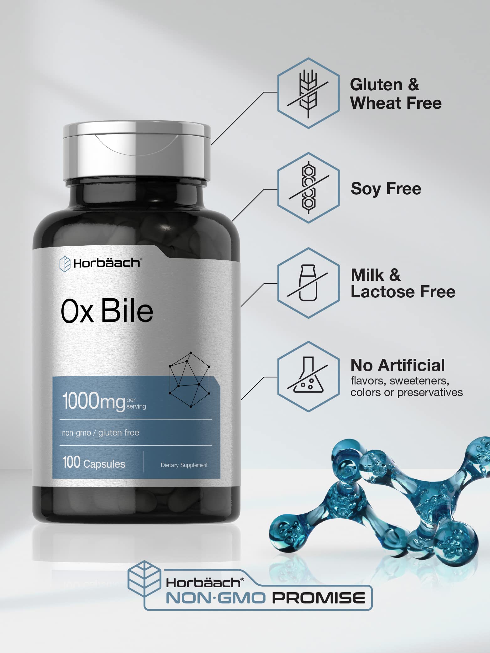 Foto 6 pulgar | Suplemento Horbäach Ox Bile 1000 Mg 100 Cápsulas - Venta Internacional