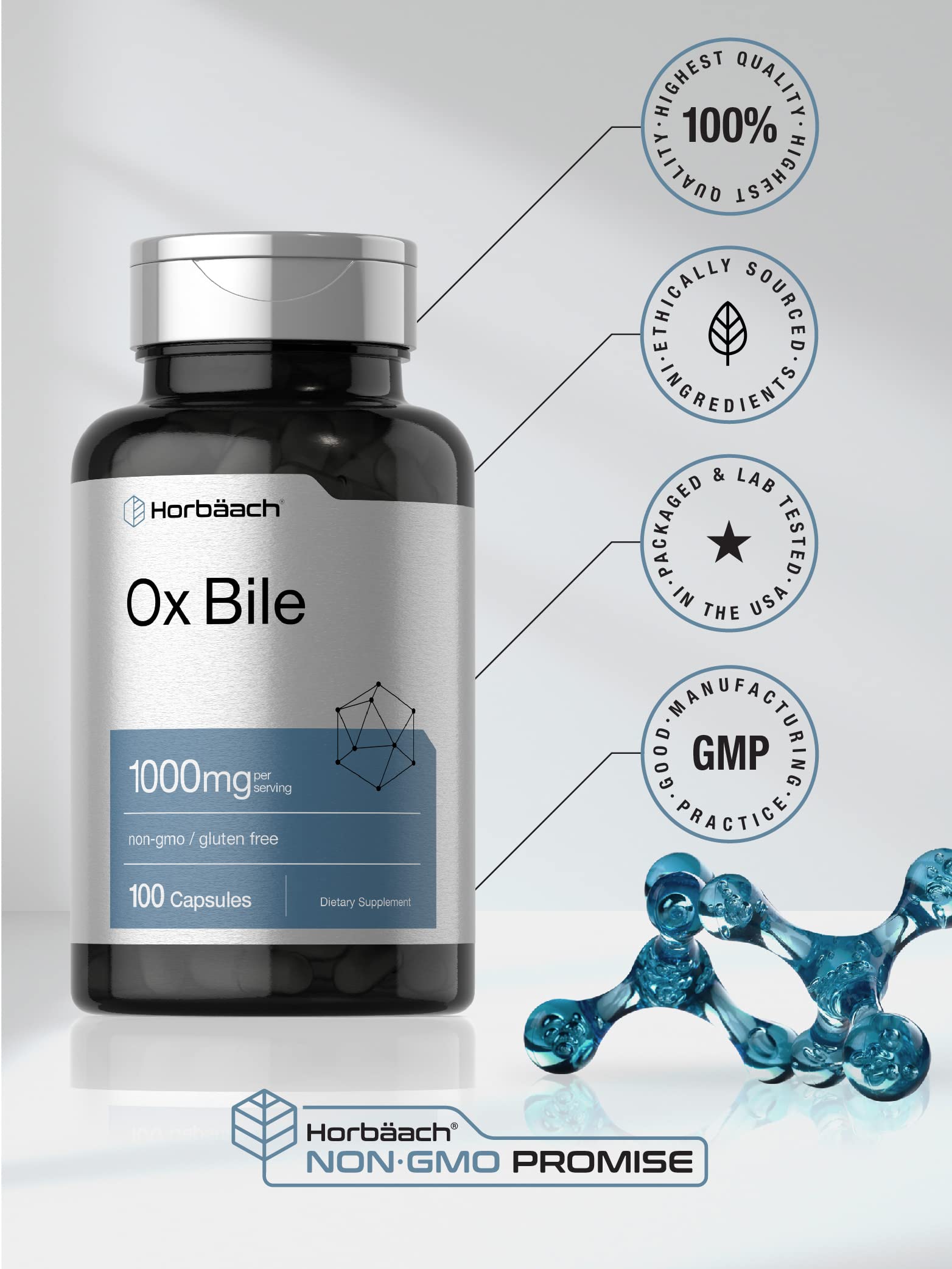 Foto 7 pulgar | Suplemento Horbäach Ox Bile 1000 Mg 100 Cápsulas - Venta Internacional