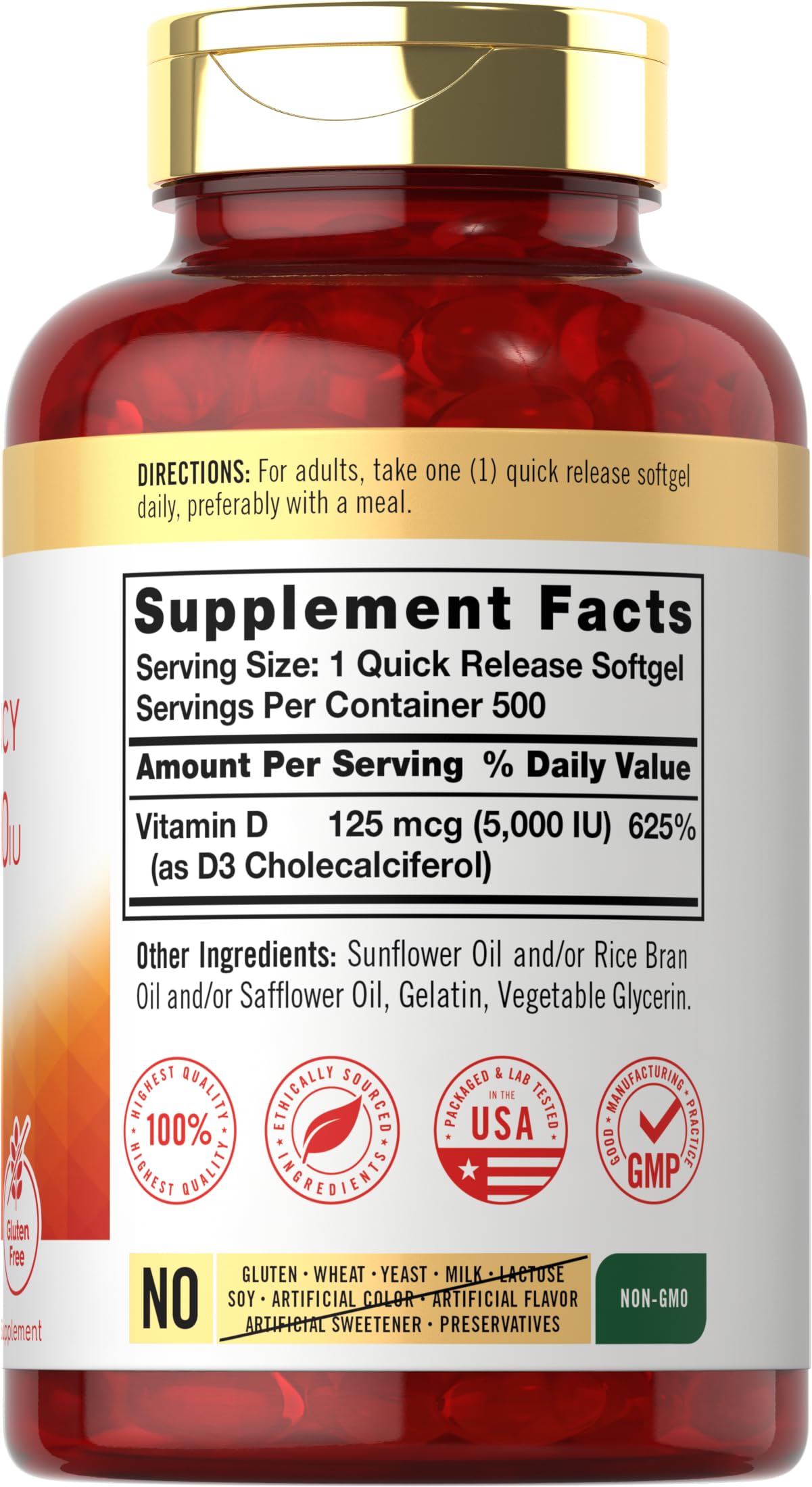 Foto 2 | Suplemento Carlyle de Vitamina D3 5000 Ui 500 Cápsulas Blandas - Venta Internacional