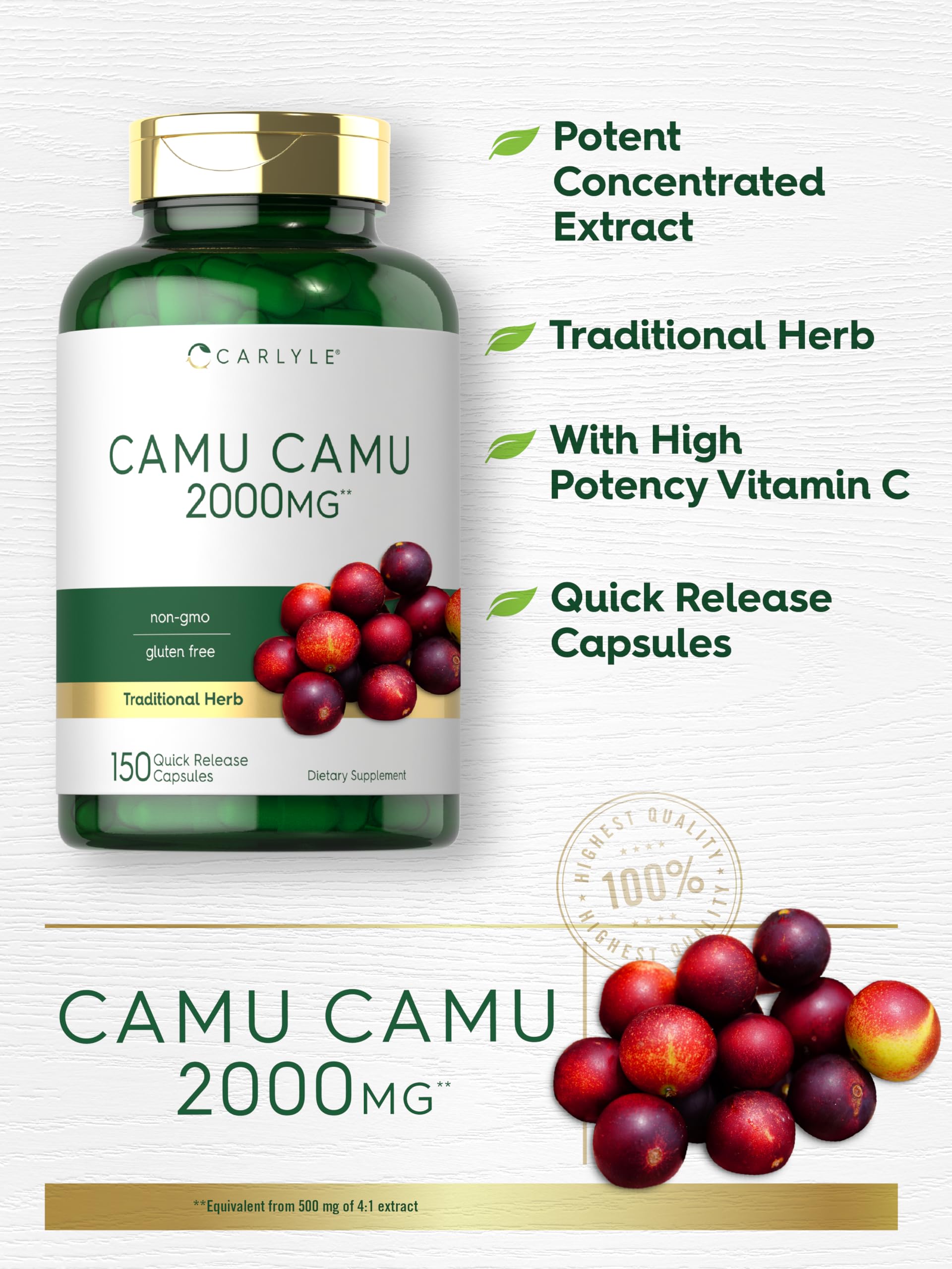 Foto 4 pulgar | Suplemento Carlyle Camu Camu en Cápsulas de 2000 Mg con Vitamina C - Venta Internacional