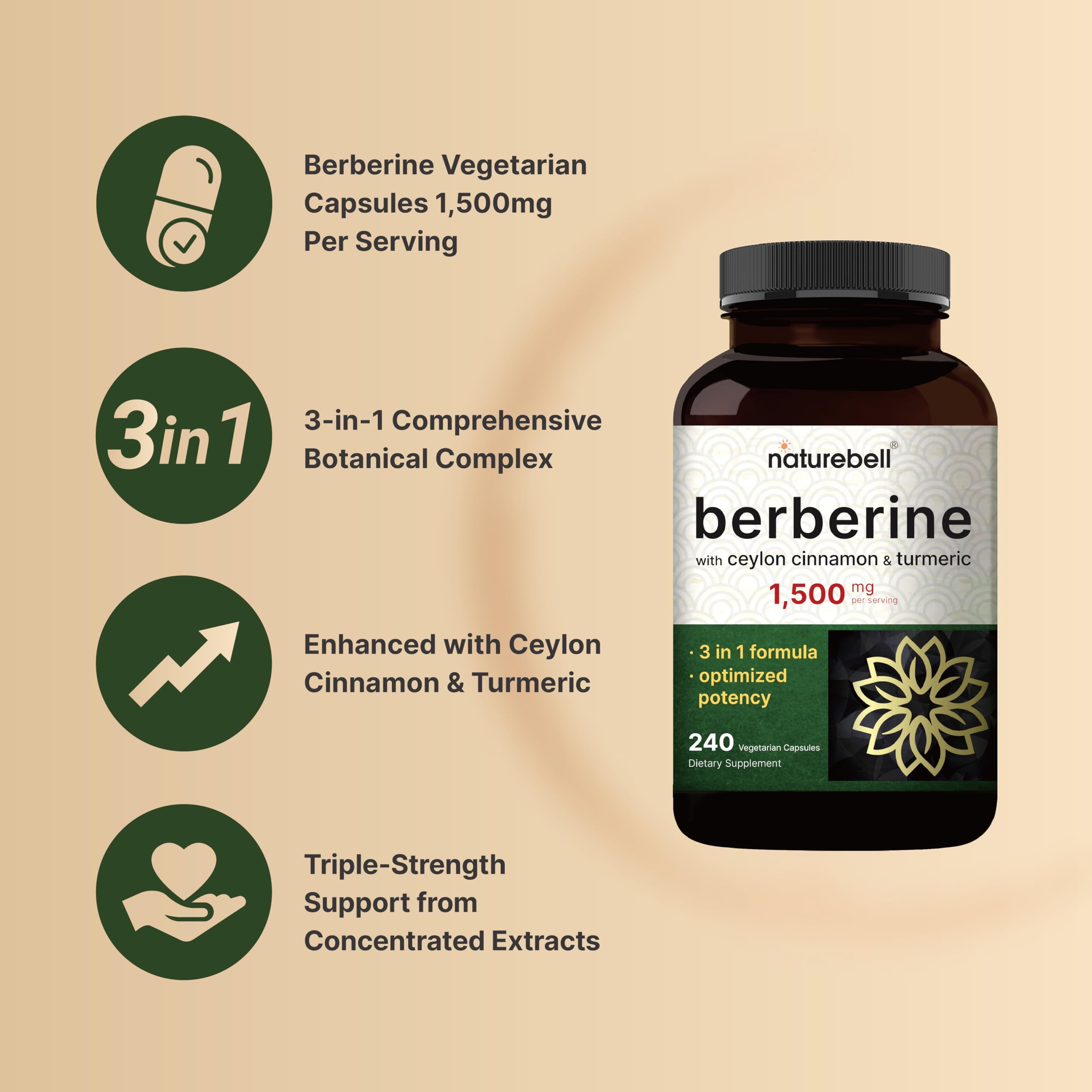 Foto 4 pulgar | Suplemento Naturebell Berberine con Canela de Ceilán y Cúrcuma - Venta Internacional
