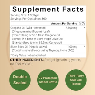 Foto 2 | Suplemento de Aceite de Orégano Naturebell 7500 mg con Aceite de Semilla Negra - Venta Internacional