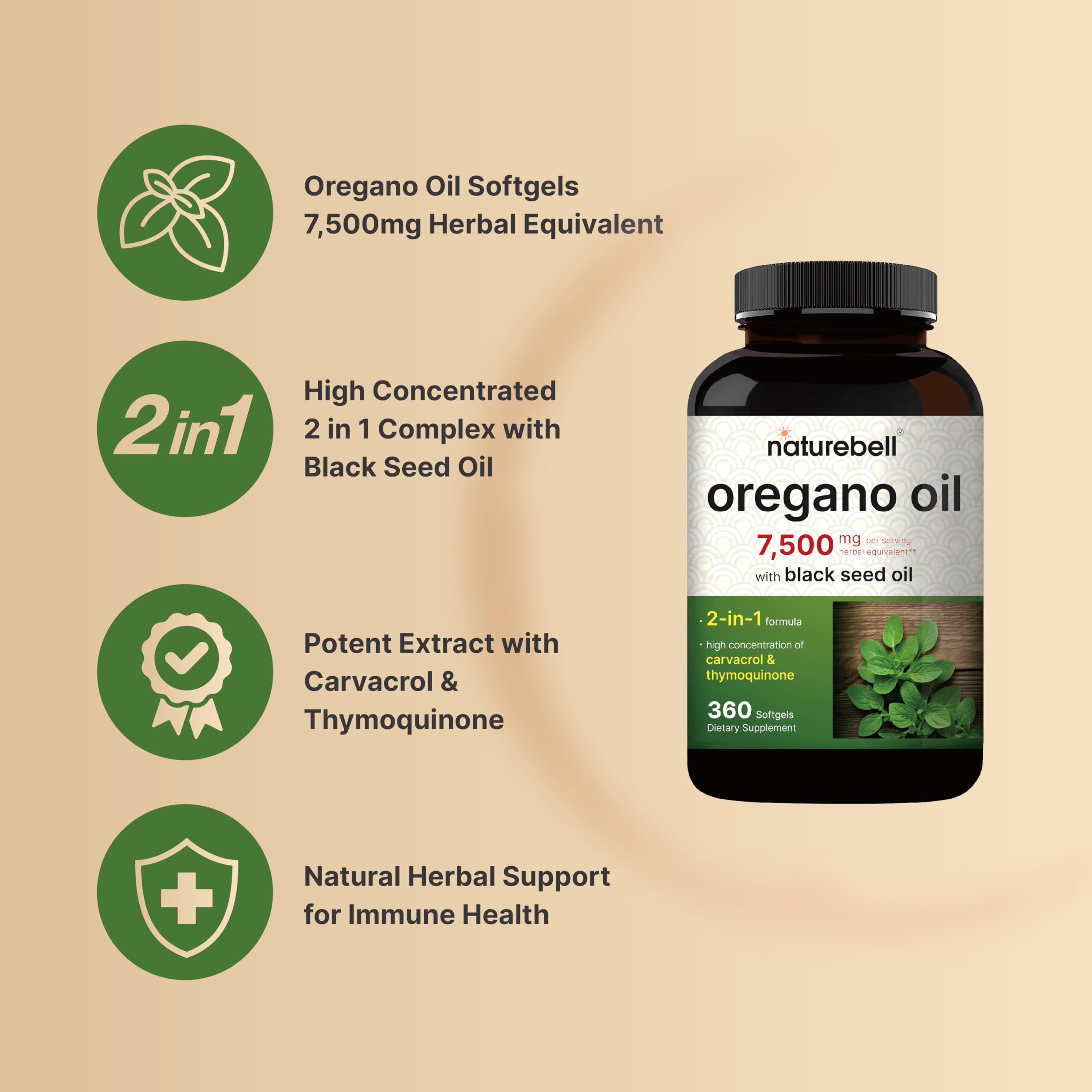 Foto 4 pulgar | Suplemento de Aceite de Orégano Naturebell 7500 mg con Aceite de Semilla Negra - Venta Internacional