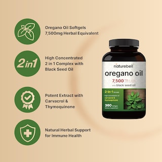 Foto 3 | Suplemento de Aceite de Orégano Naturebell 7500 mg con Aceite de Semilla Negra - Venta Internacional