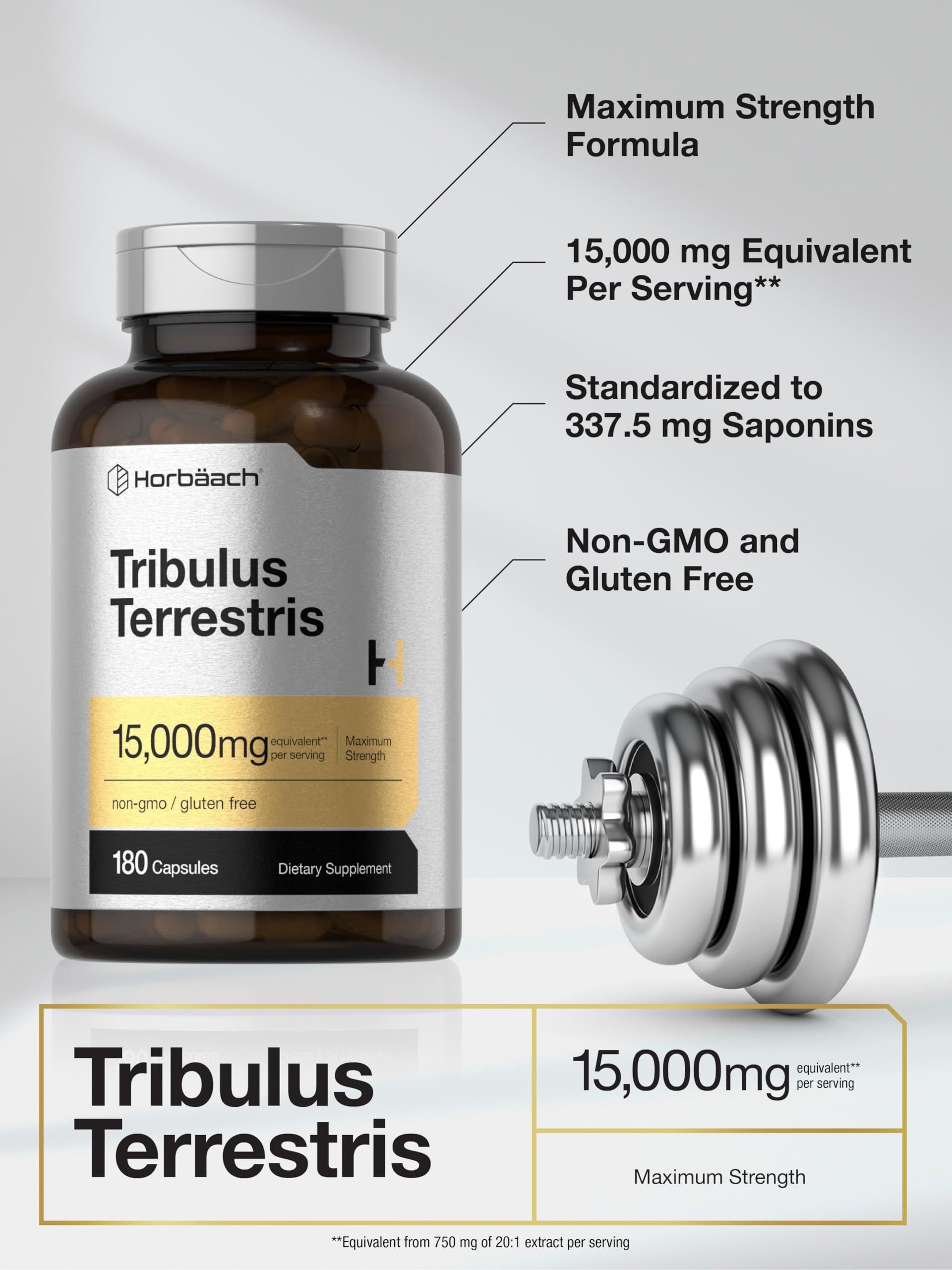 Foto 5 pulgar | Suplemento Horbäach Tribulus Terrestris 15000 mg 180 Cápsulas - Venta Internacional