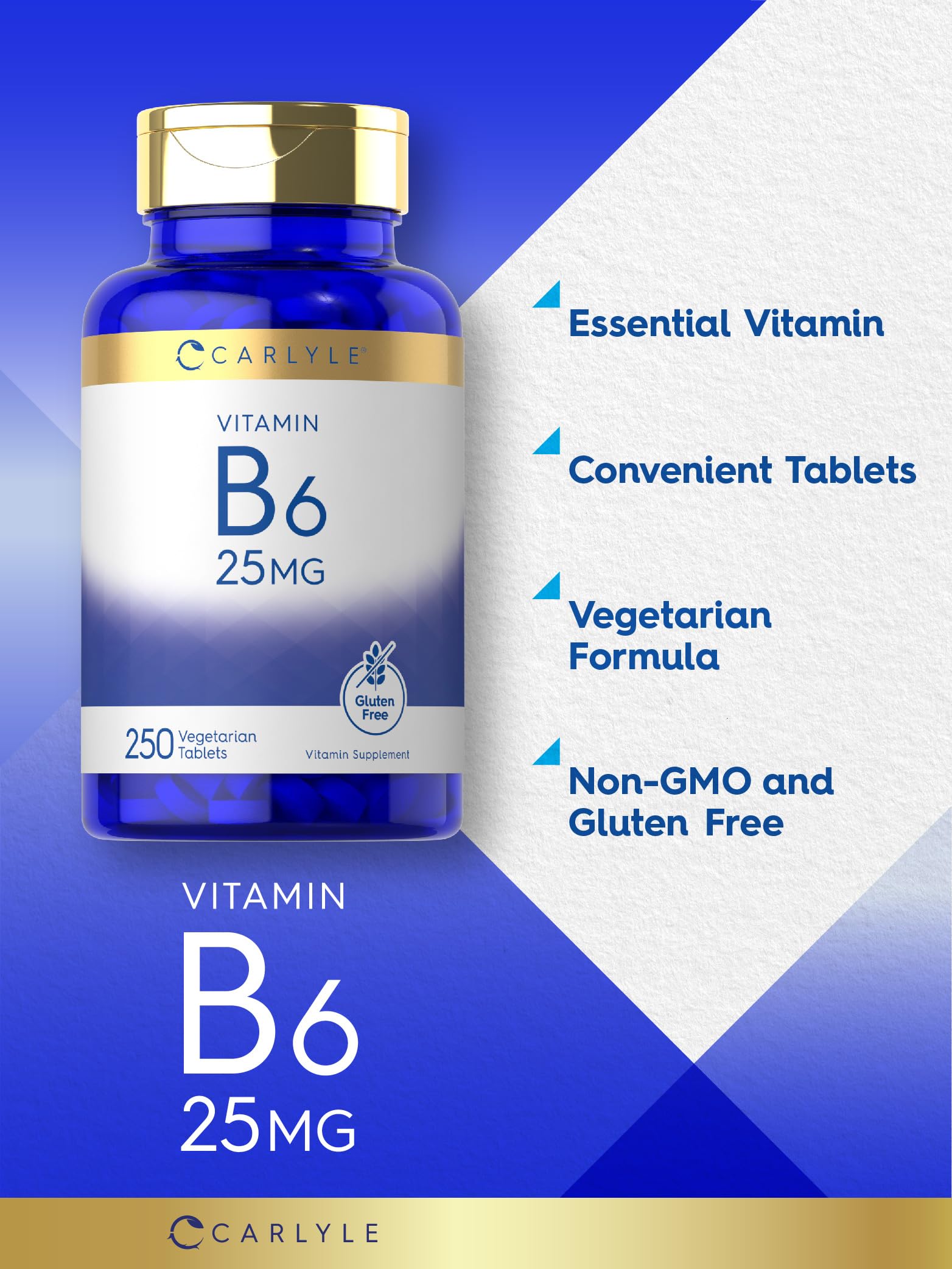Foto 4 pulgar | Suplemento Carlyle de Vitamina B6 25 mg 250 Comprimidos Vegetariano - Venta Internacional