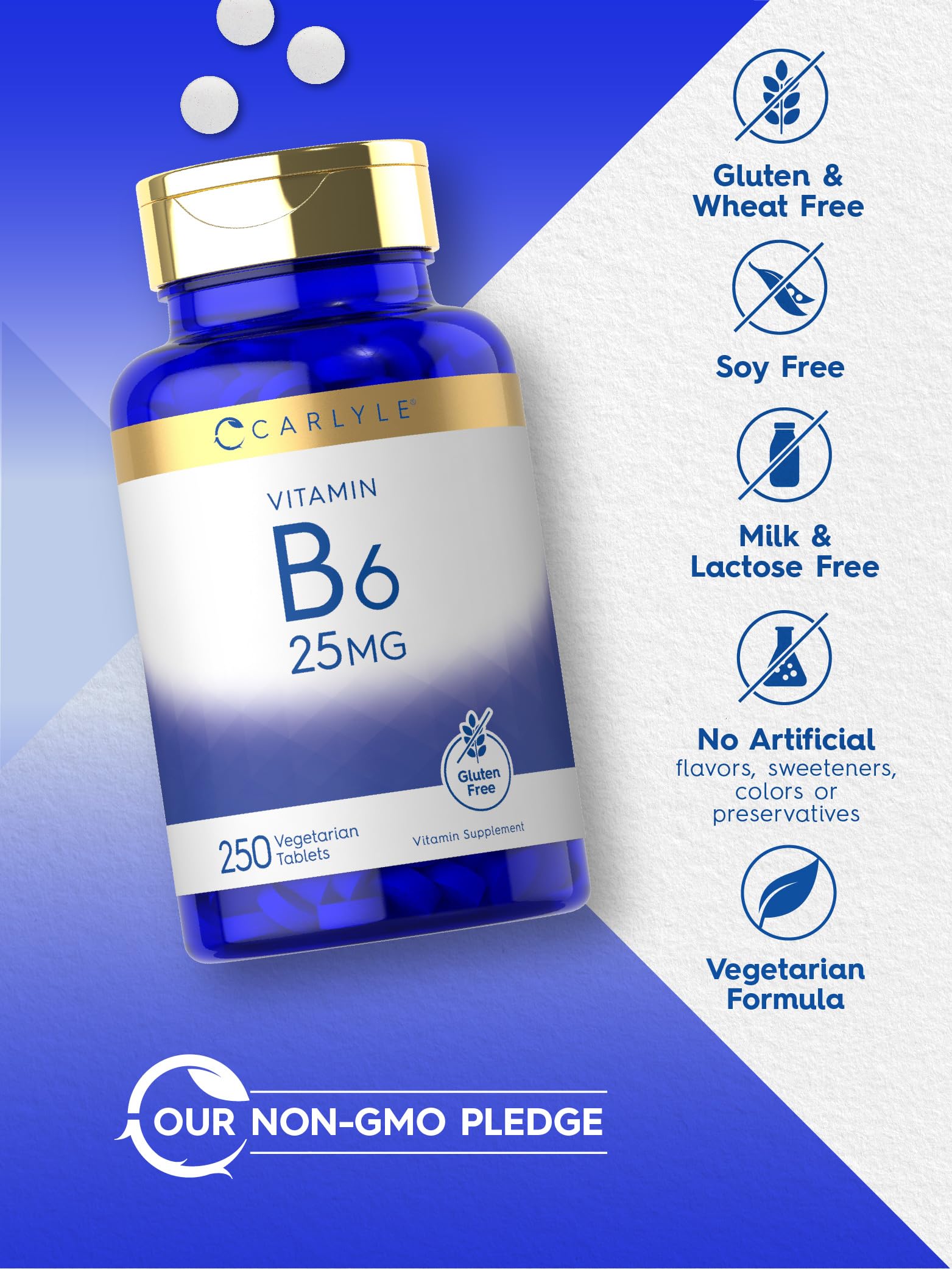 Foto 4 | Suplemento Carlyle de Vitamina B6 25 mg 250 Comprimidos Vegetariano - Venta Internacional