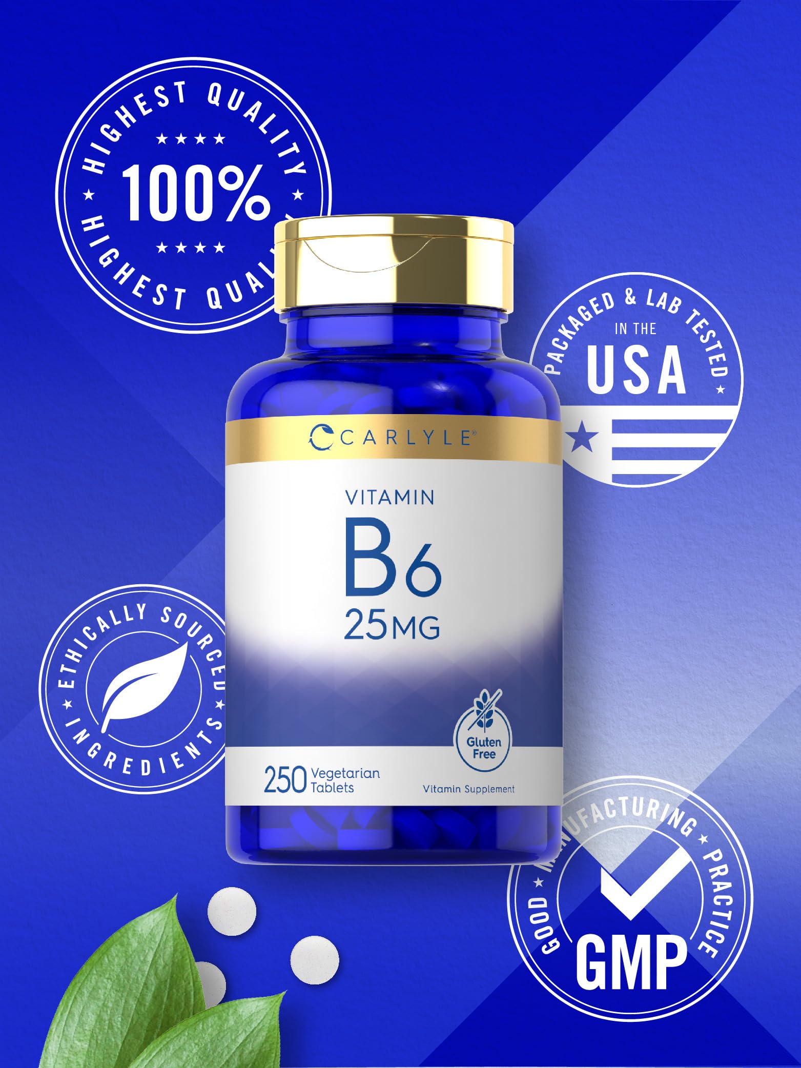 Foto 6 pulgar | Suplemento Carlyle de Vitamina B6 25 mg 250 Comprimidos Vegetariano - Venta Internacional