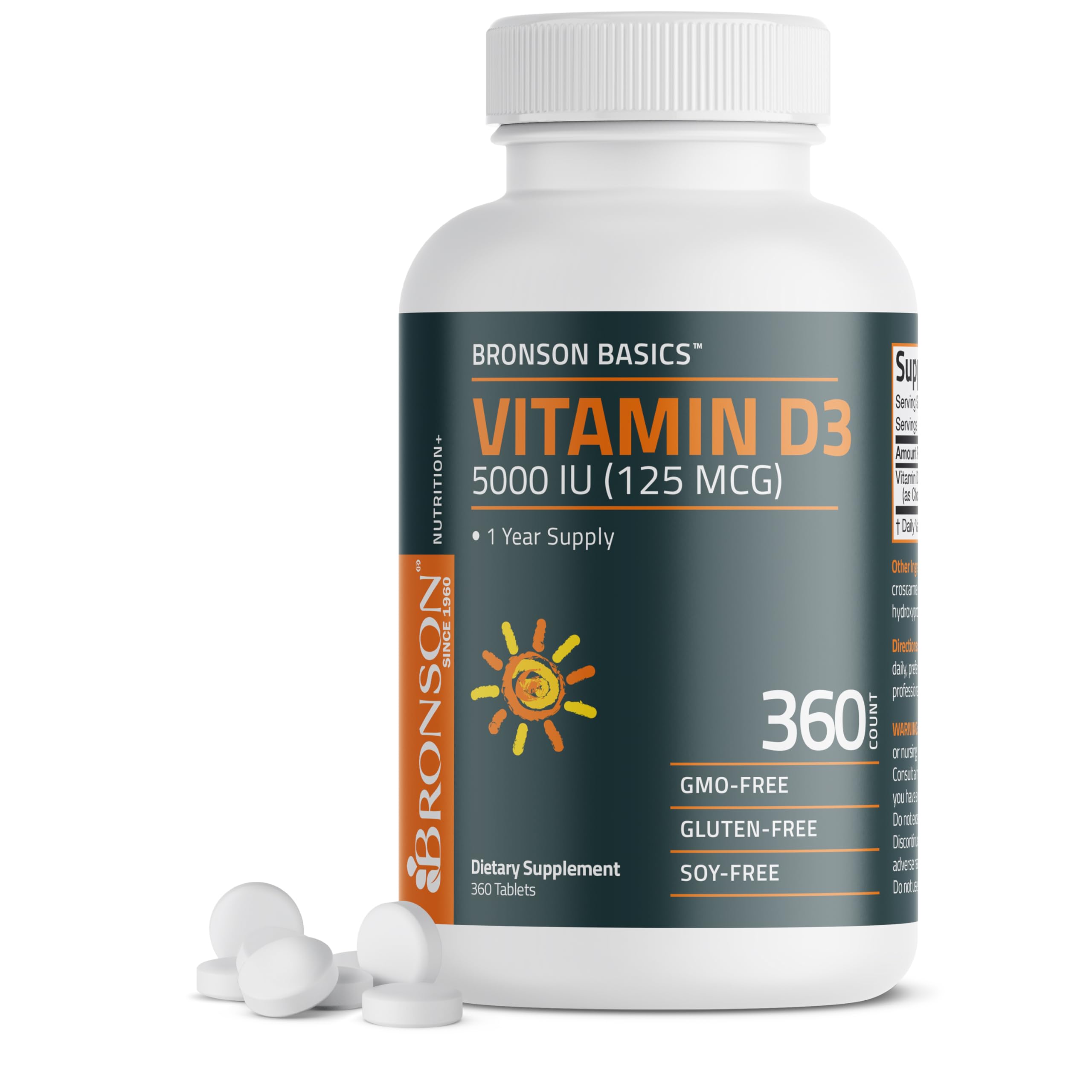 Foto 2 pulgar | Vitamina D3 Bronson 5000 Ui 360 Tabletas - Venta Internacional