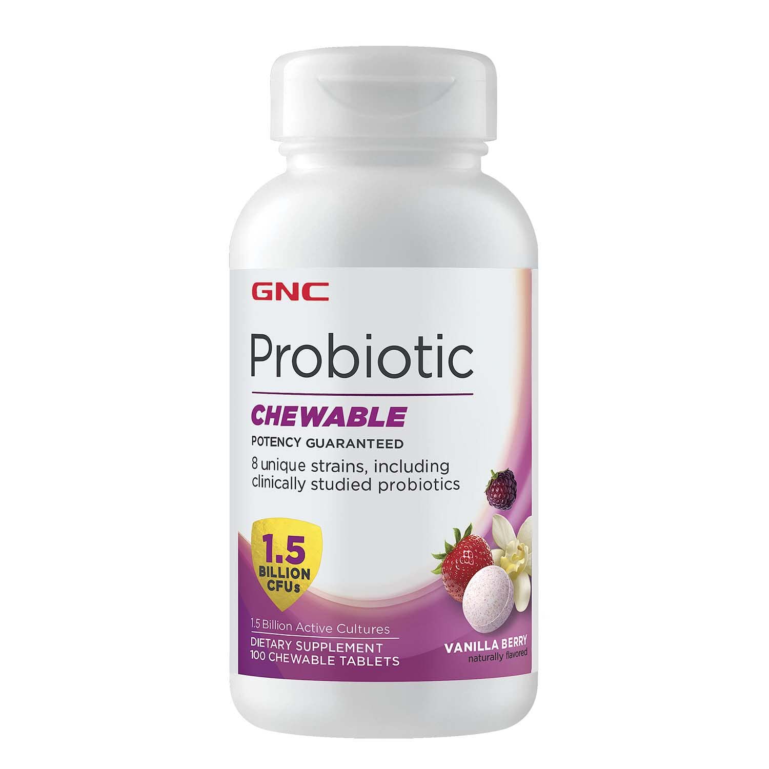 Foto 2 pulgar | Probiótico GNC Vainilla y Bayas Masticables 100 Tabletas 1.5 Mil Millones de CFU - Venta Internacional