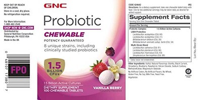 Foto 2 | Probiótico GNC Vainilla y Bayas Masticables 100 Tabletas 1.5 Mil Millones de CFU - Venta Internacional