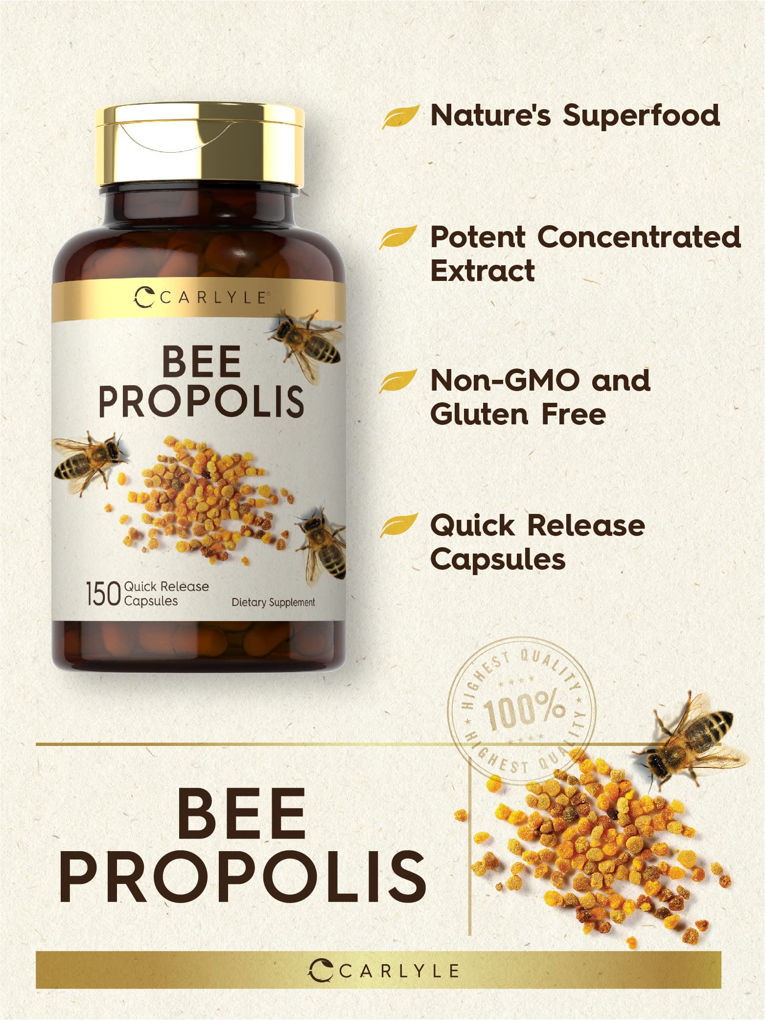 Foto 3 | Suplemento Carlyle Bee Cápsulas de Propóleo 600 Mg 150 Unidades - Venta Internacional