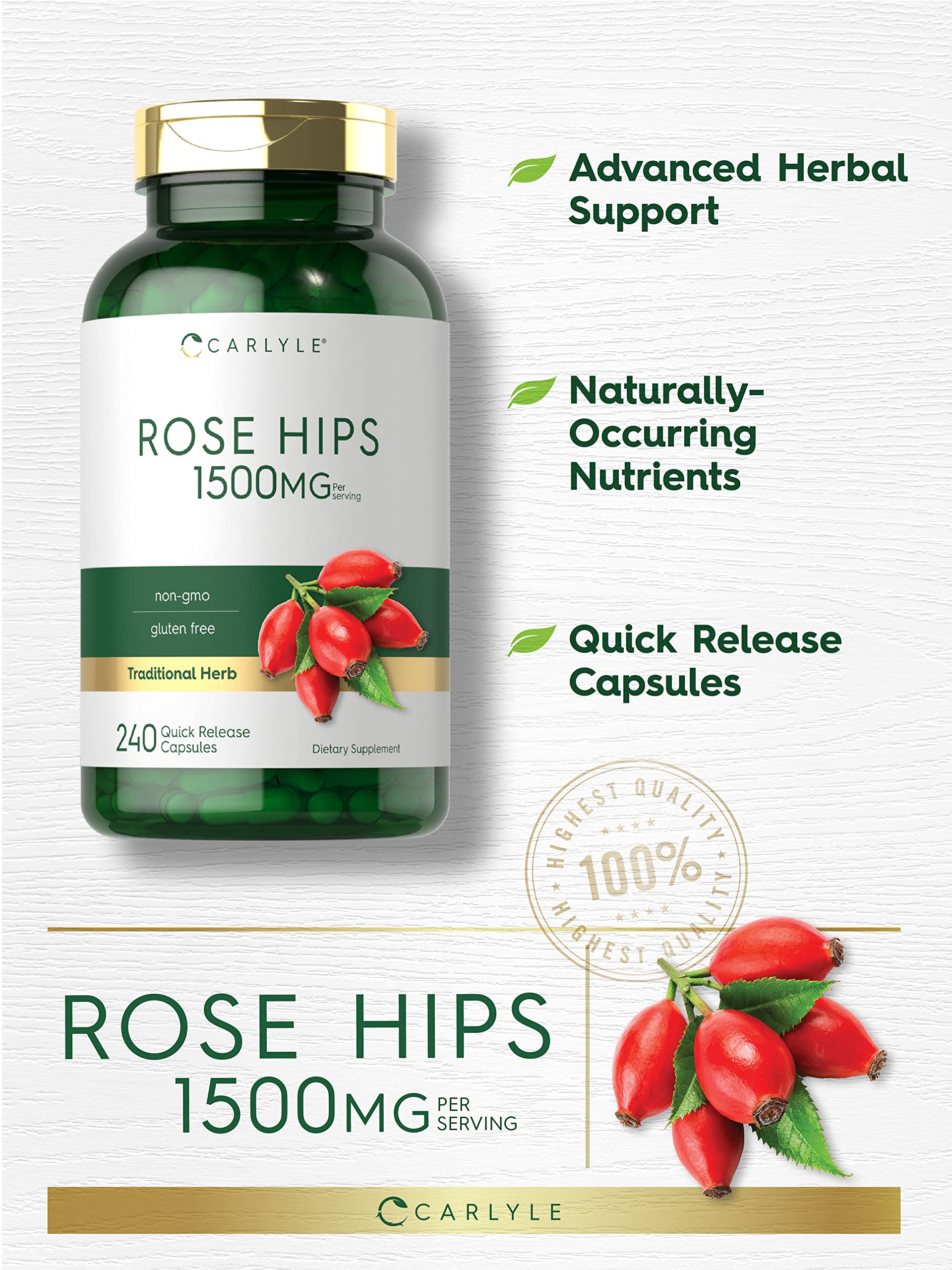 Foto 4 pulgar | Suplemento Carlyle Rose Hips 1500 mg 240 Cápsulas - Venta Internacional