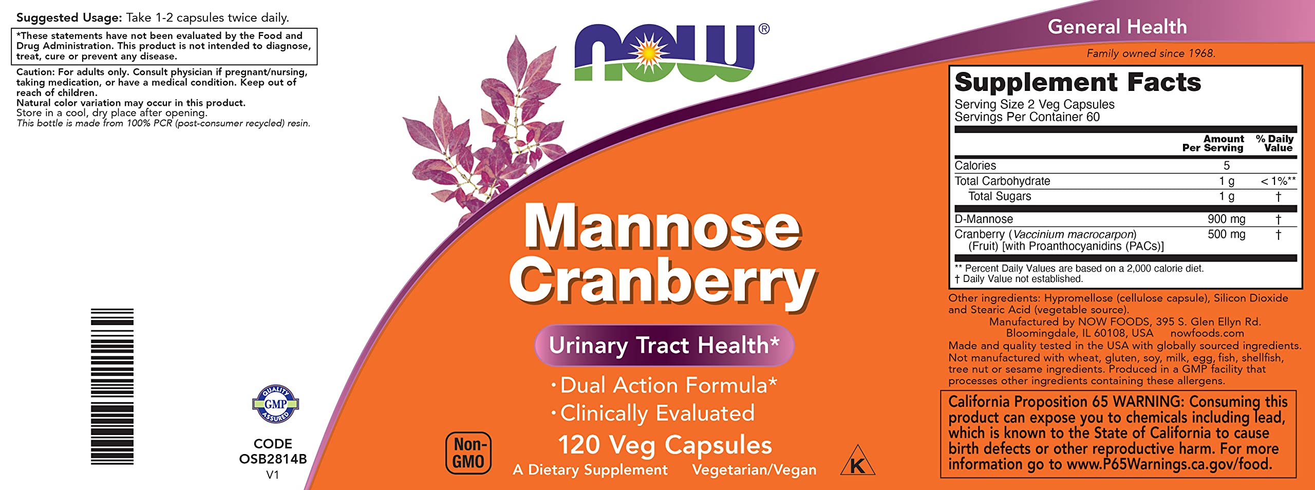 Foto 8 pulgar | Suplemento Now Mannose Cranberry 2 Piezas-Venta Internacional