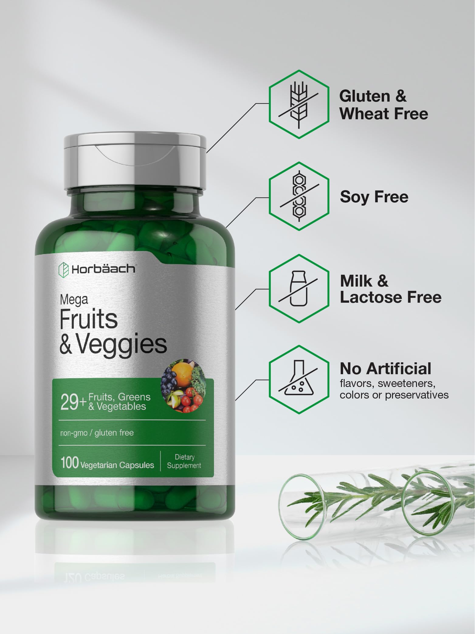 Foto 6 pulgar | Suplemento Horbaach Mega Fruits y Veggies 100 Cápsulas - Venta Internacional