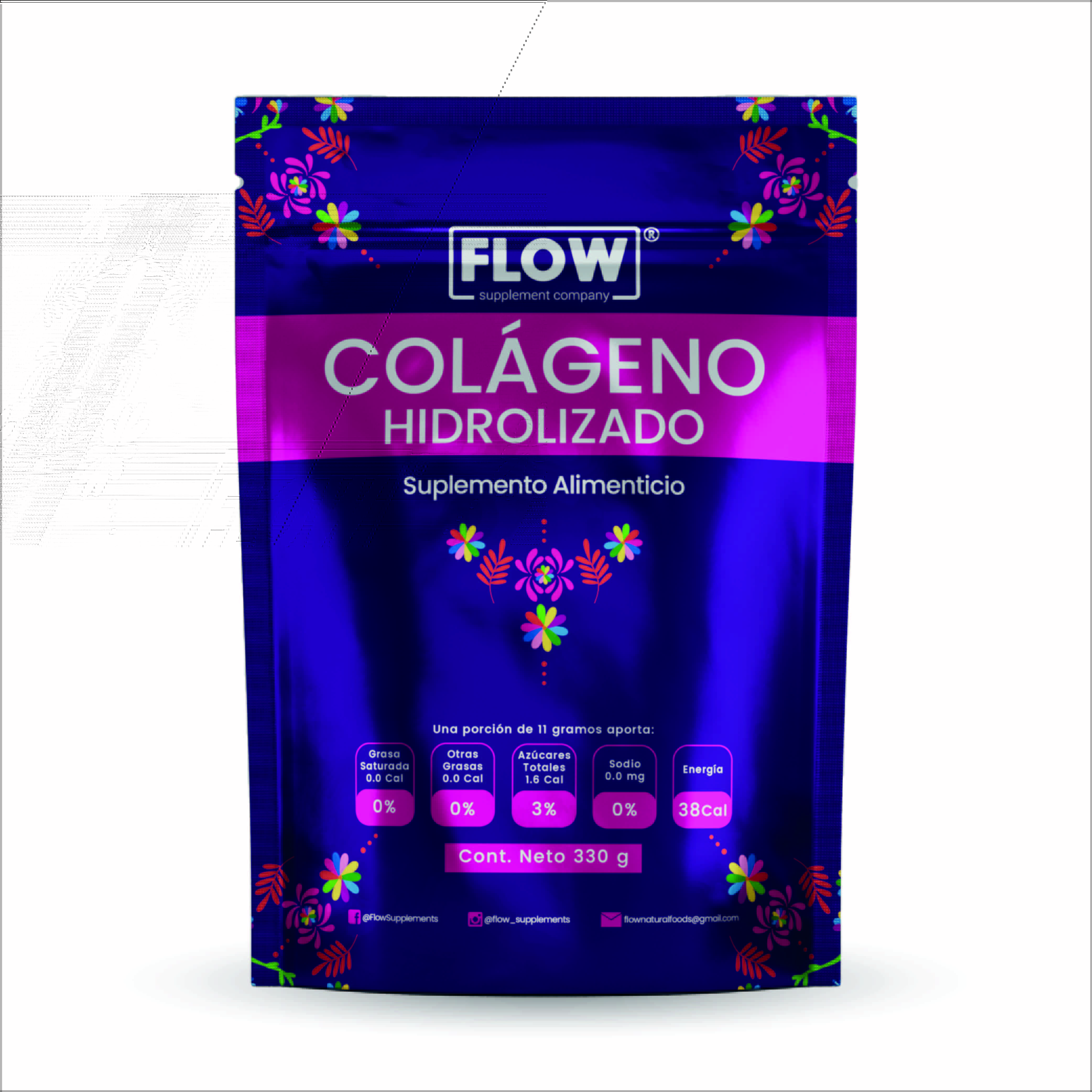 Flow Vitaminas Minerales y Suplementos -Colágeno Hidrolizado+ Granada + Omega 3-6-9 de 330 g