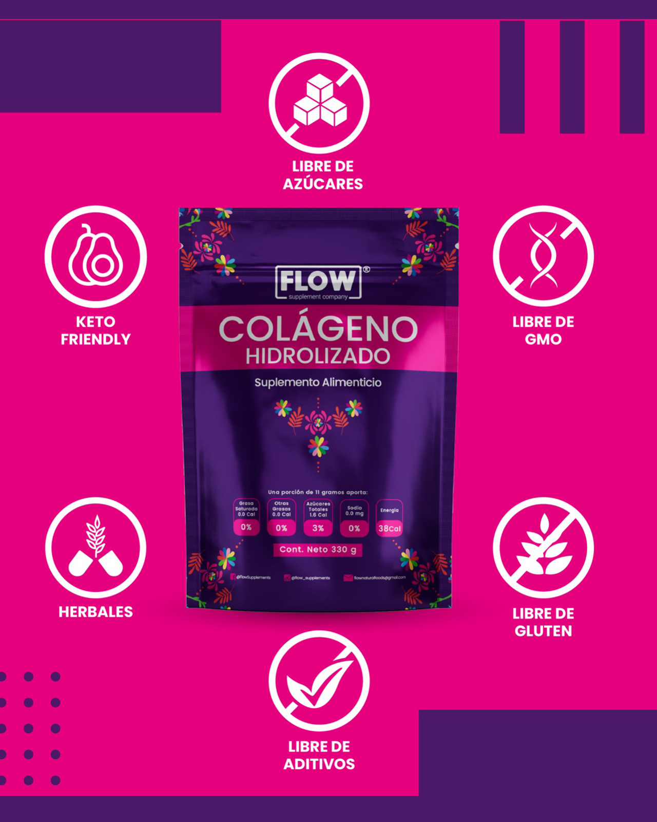 Foto 6 pulgar | Flow Vitaminas Minerales y Suplementos -Colágeno Hidrolizado+ Granada + Omega 3-6-9 de 330 g