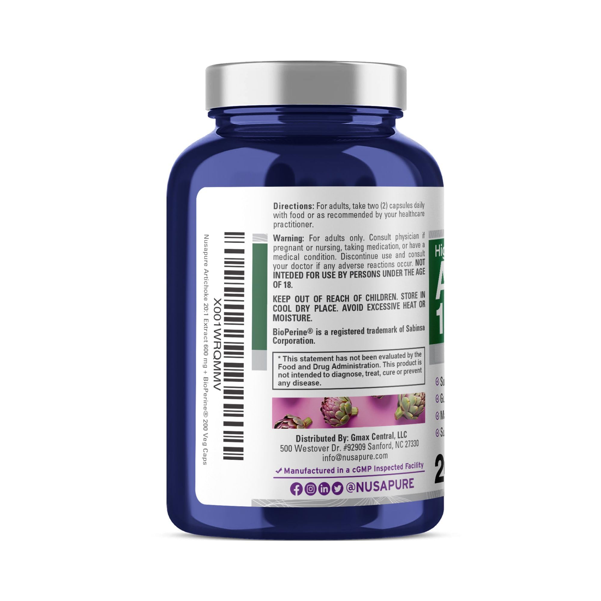 Foto 4 pulgar | Suplemento Nusapure Extracto de Alcachofa 12000 mg 200 Cápsulas - Venta Internacional