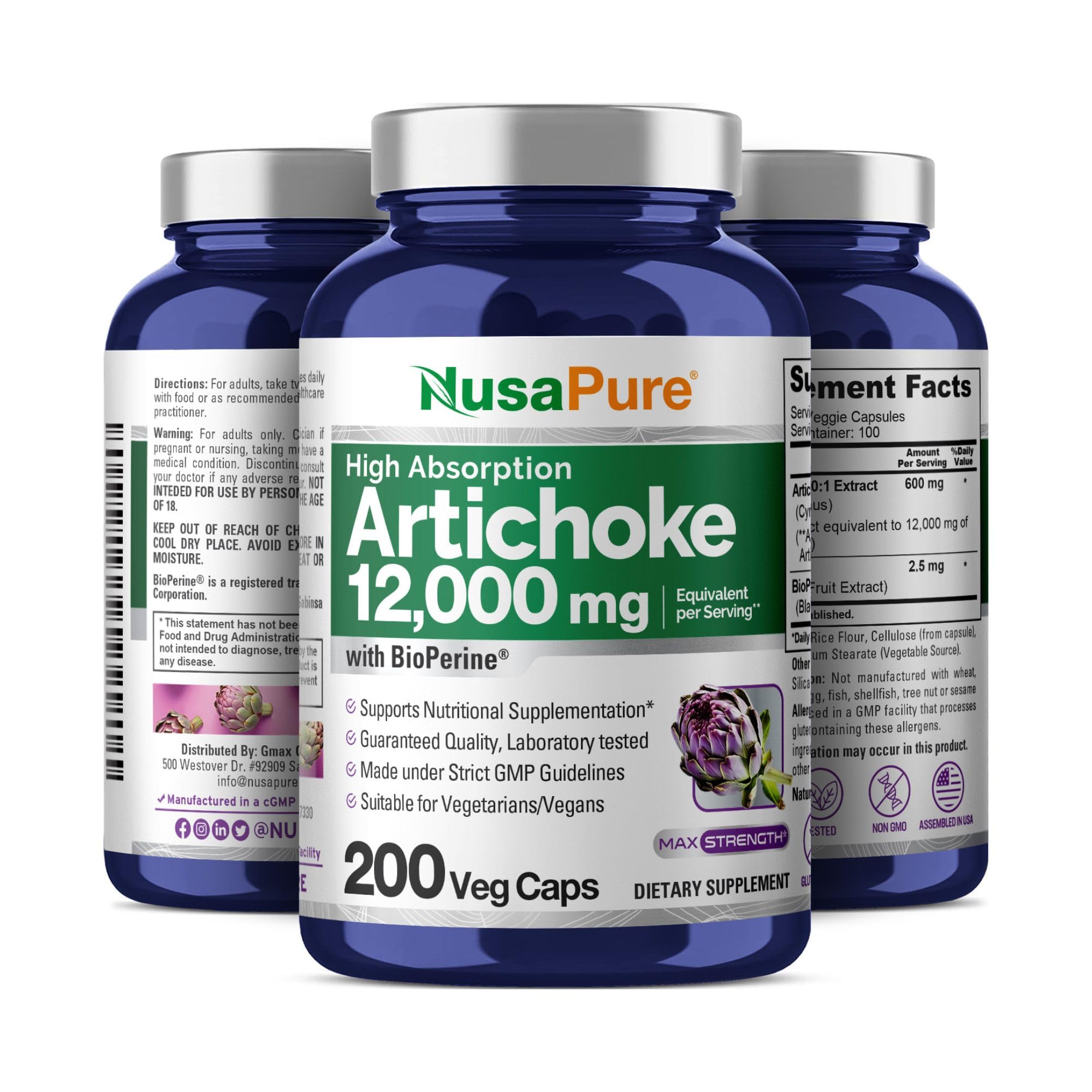 Foto 4 | Suplemento Nusapure Extracto de Alcachofa 12000 mg 200 Cápsulas - Venta Internacional