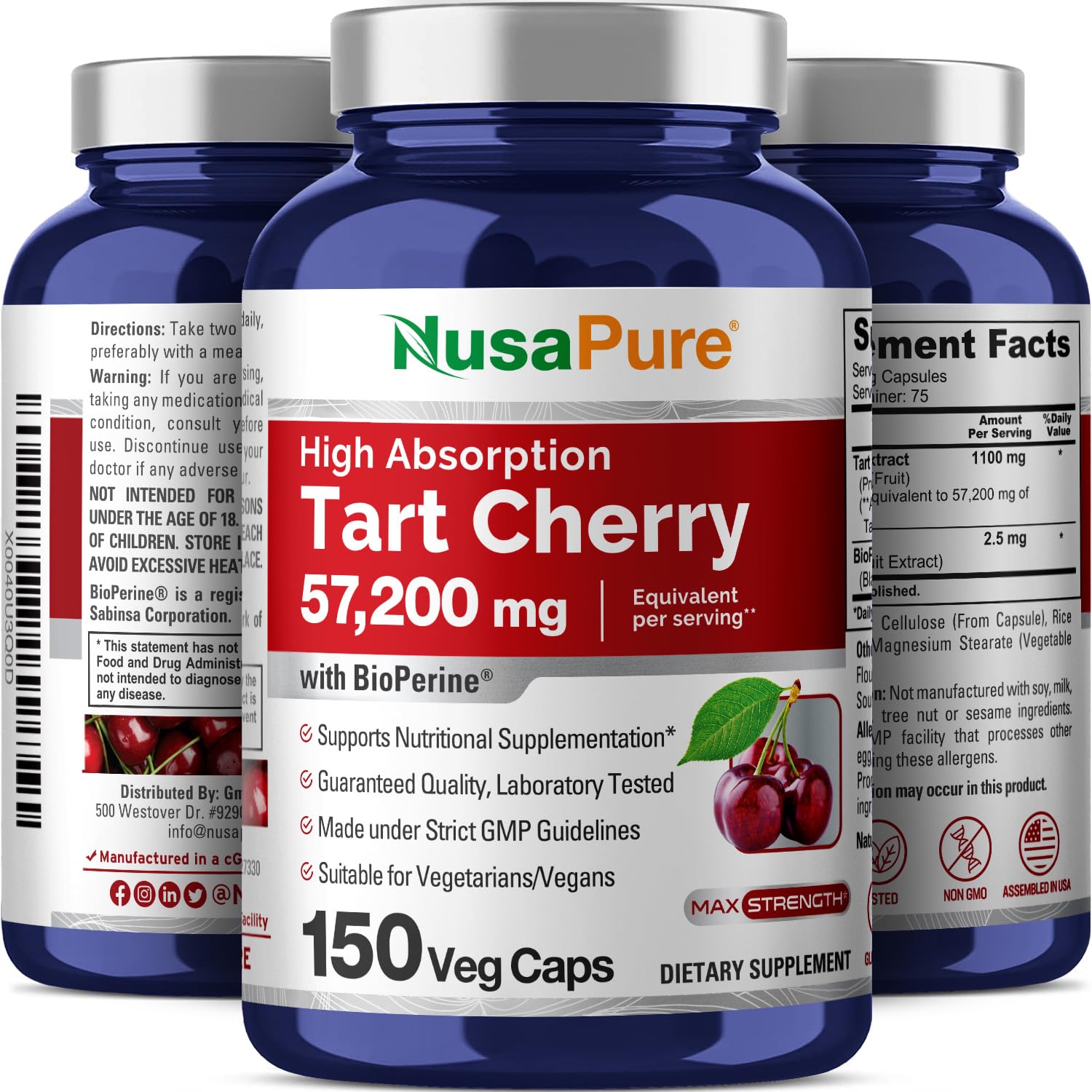 Foto 5 pulgar | Suplemento Nusapure Tart Cherry 57,200 mg 150 Cápsulas Vegano - Venta Internacional