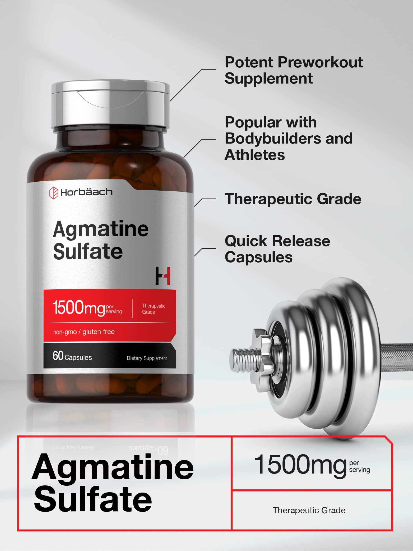 Foto 4 pulgar | Suplemento Horbaach Sulfato de Agmatina 1500 mg 60 Cápsulas - Venta Internacional