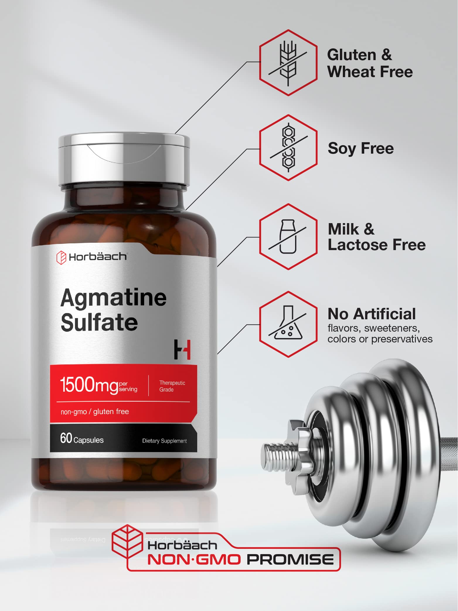 Foto 5 pulgar | Suplemento Horbaach Sulfato de Agmatina 1500 mg 60 Cápsulas - Venta Internacional