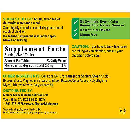Foto 6 pulgar | Suplemento Dietético Nature Made de Óxido de Magnesio 250 mg 200 Tabletas - Venta Internacional