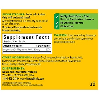 Foto 5 | Suplemento Dietético Nature Made de Óxido de Magnesio 250 mg 200 Tabletas - Venta Internacional