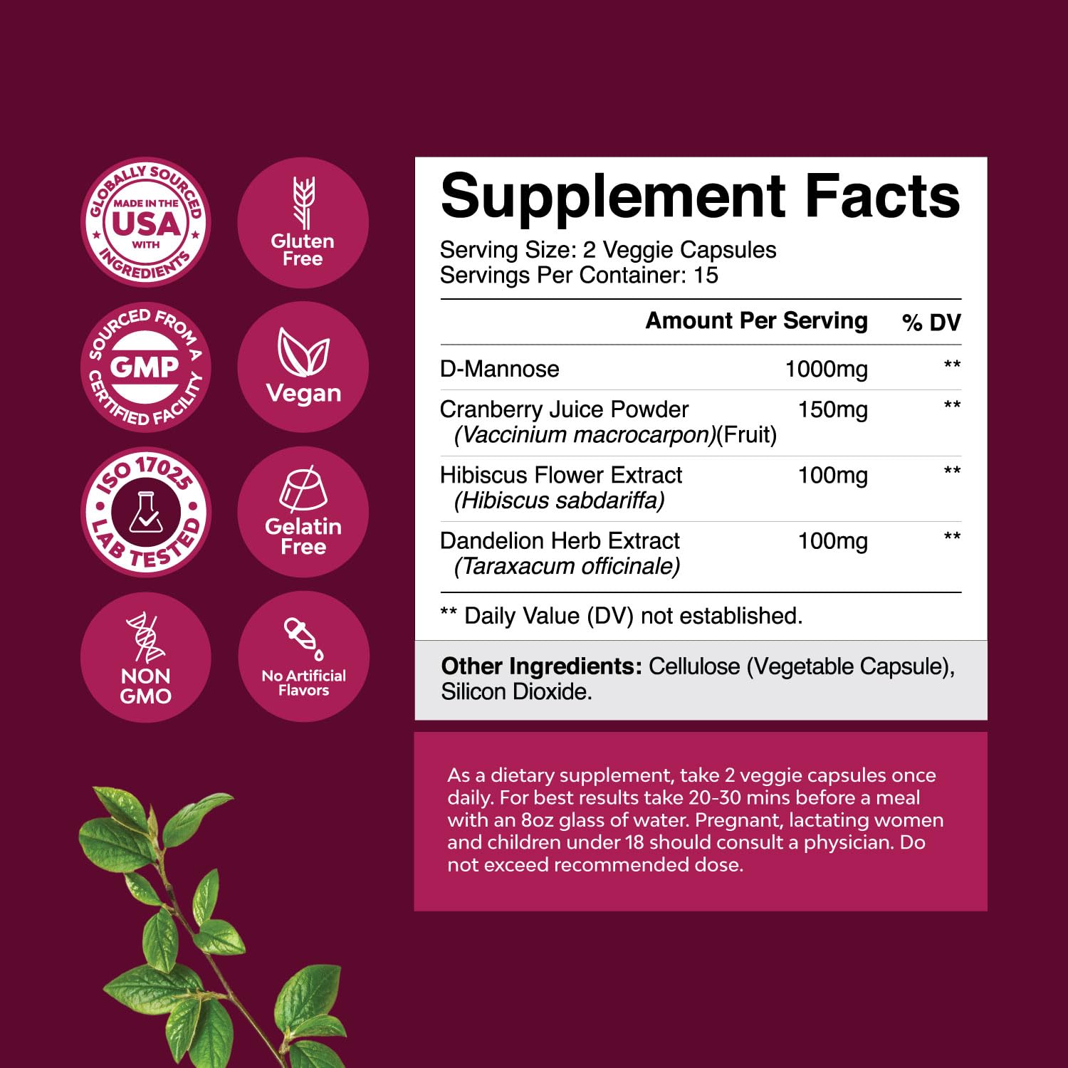 Foto 3 pulgar | Cápsulas de D-Manosa Supplement Natures Craft 1000 mg - 30 Cápsulas - Venta Internacional