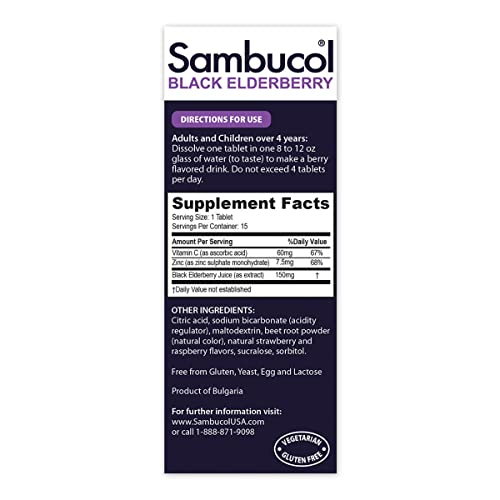 Foto 6 pulgar | Tabletas de Saúco Negro Sambucol con Vitamina C Y Zinc Suplemento de Apoyo Inmunológico Tabletas E - Venta Internacion