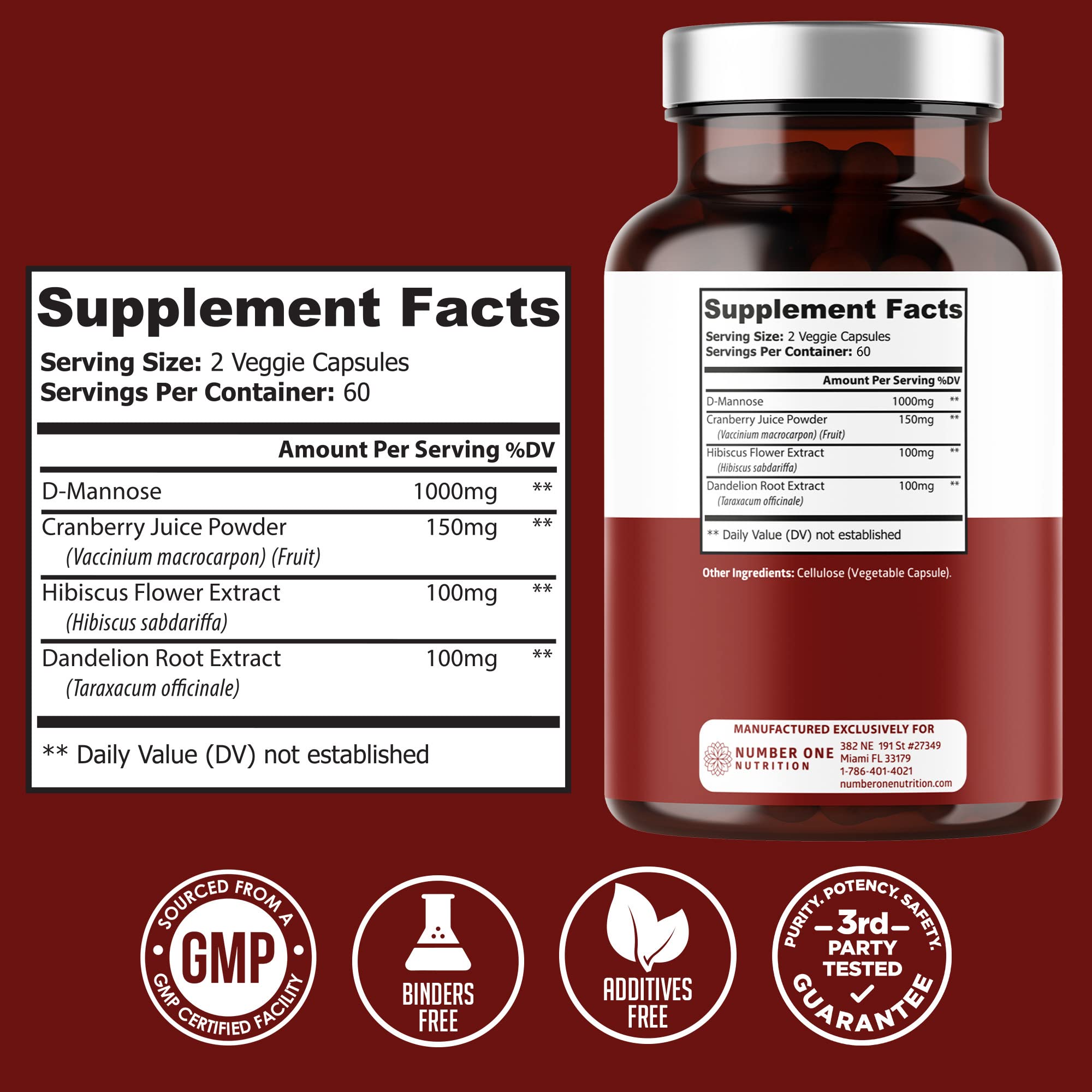 Foto 3 pulgar | Suplemento Number One Nutrition D Manosa Y Arándano 1350 Mg - Venta Internacional