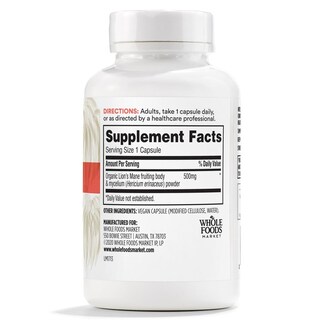 Foto 2 | Suplementos 365 by Whole Foods Market Lion's Mane 500 mg 90 Piezas - Venta Internacional