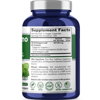 Foto 2 | Suplemento Nusapure Extracto de Aceite de Orégano 2000 mg 200 Cápsulas - Venta Internacional