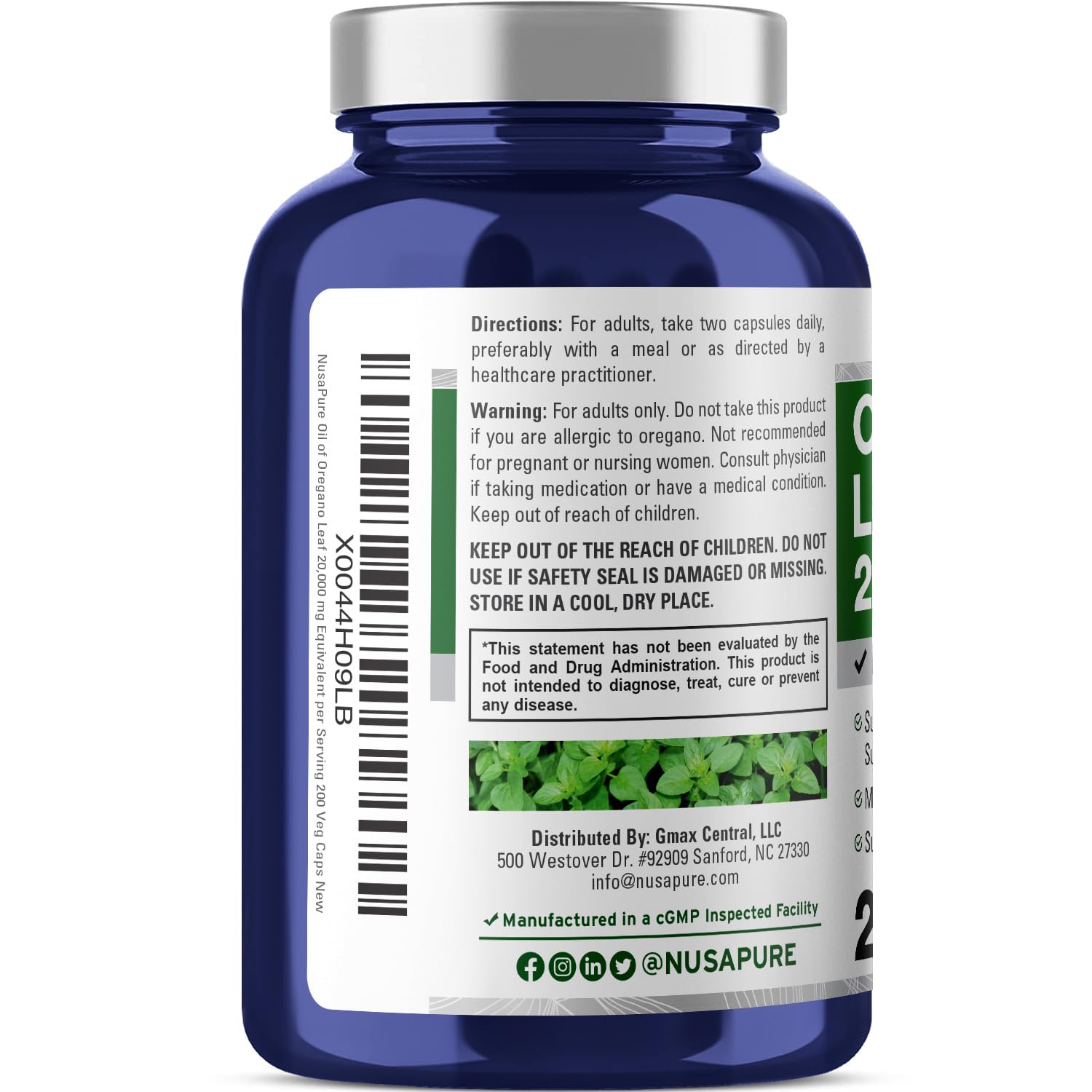Foto 4 pulgar | Suplemento Nusapure Extracto de Aceite de Orégano 2000 mg 200 Cápsulas - Venta Internacional