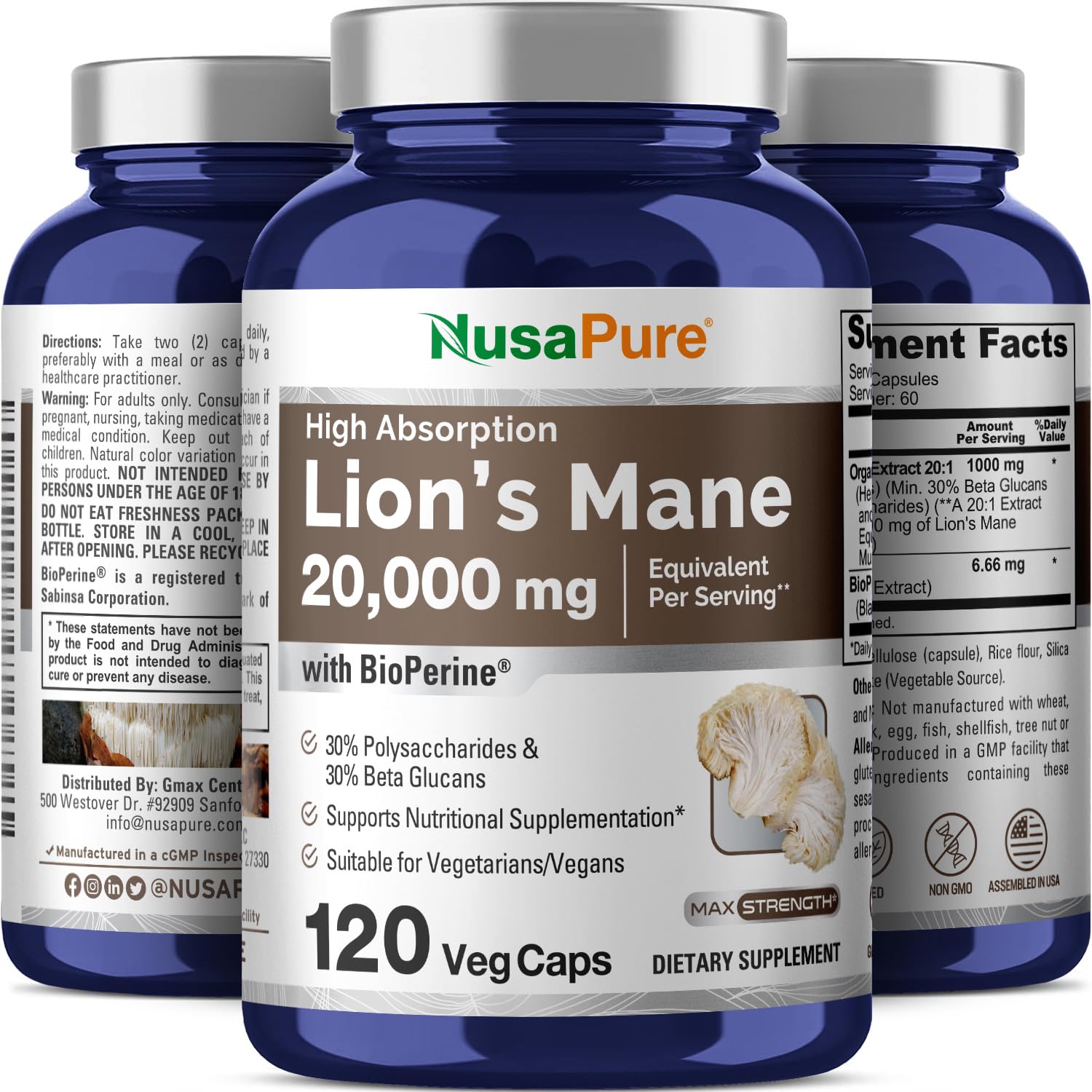 Foto 4 | Suplemento de Extracto de Melena de León Nusapure 20 000 Mg 120 Cápsulas - Venta Internacional
